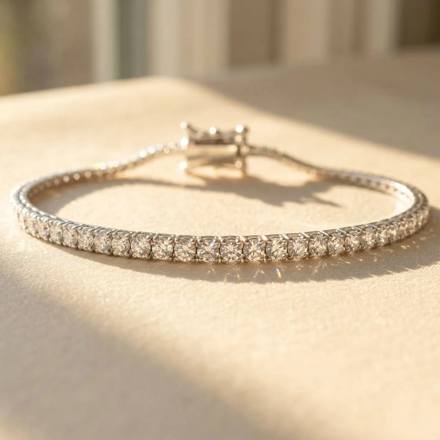 Diamond Gemstone Sterling Silver Tennis Bracelet