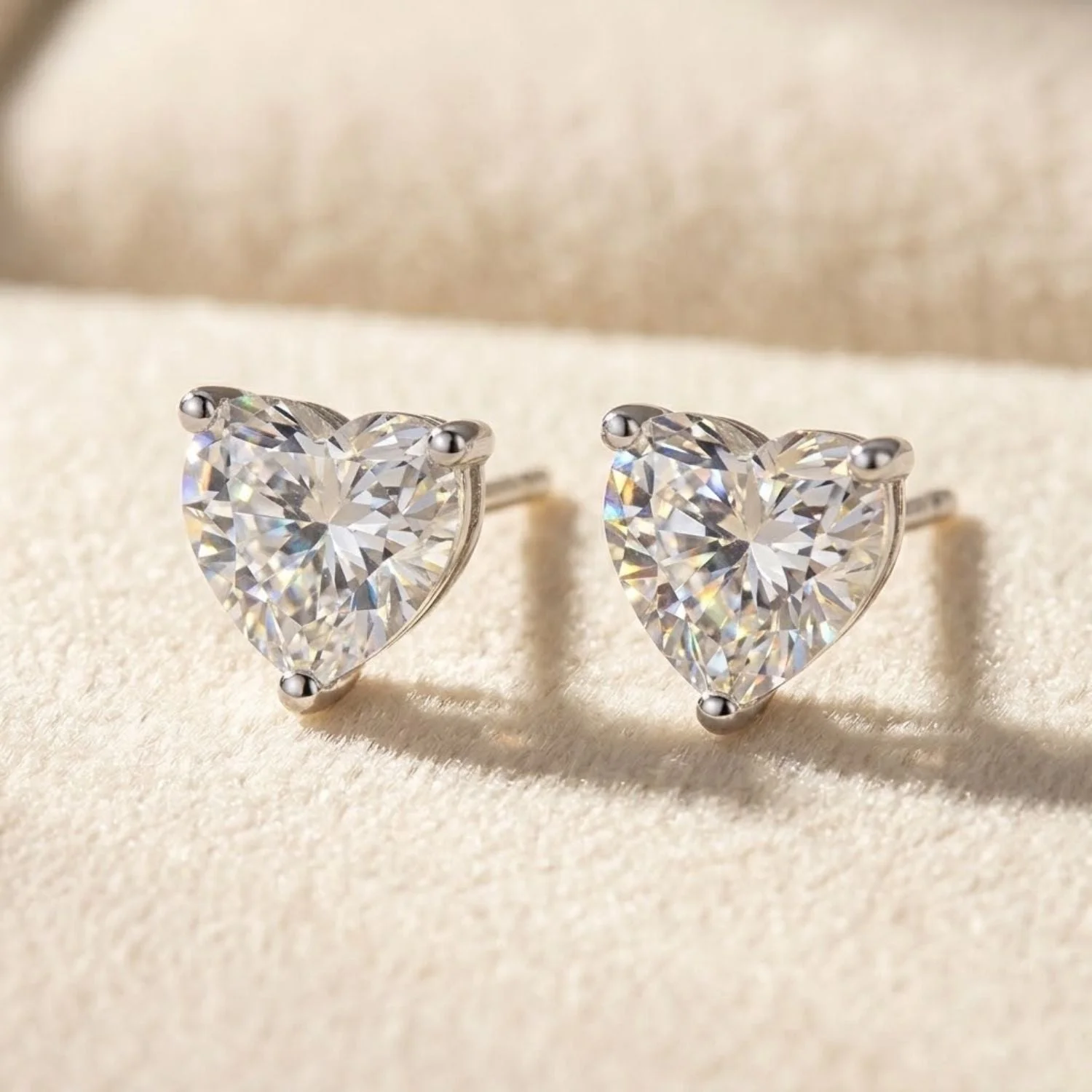 Diamond Heart April Birthstone Sterling Silver Stud Earrings – image 1