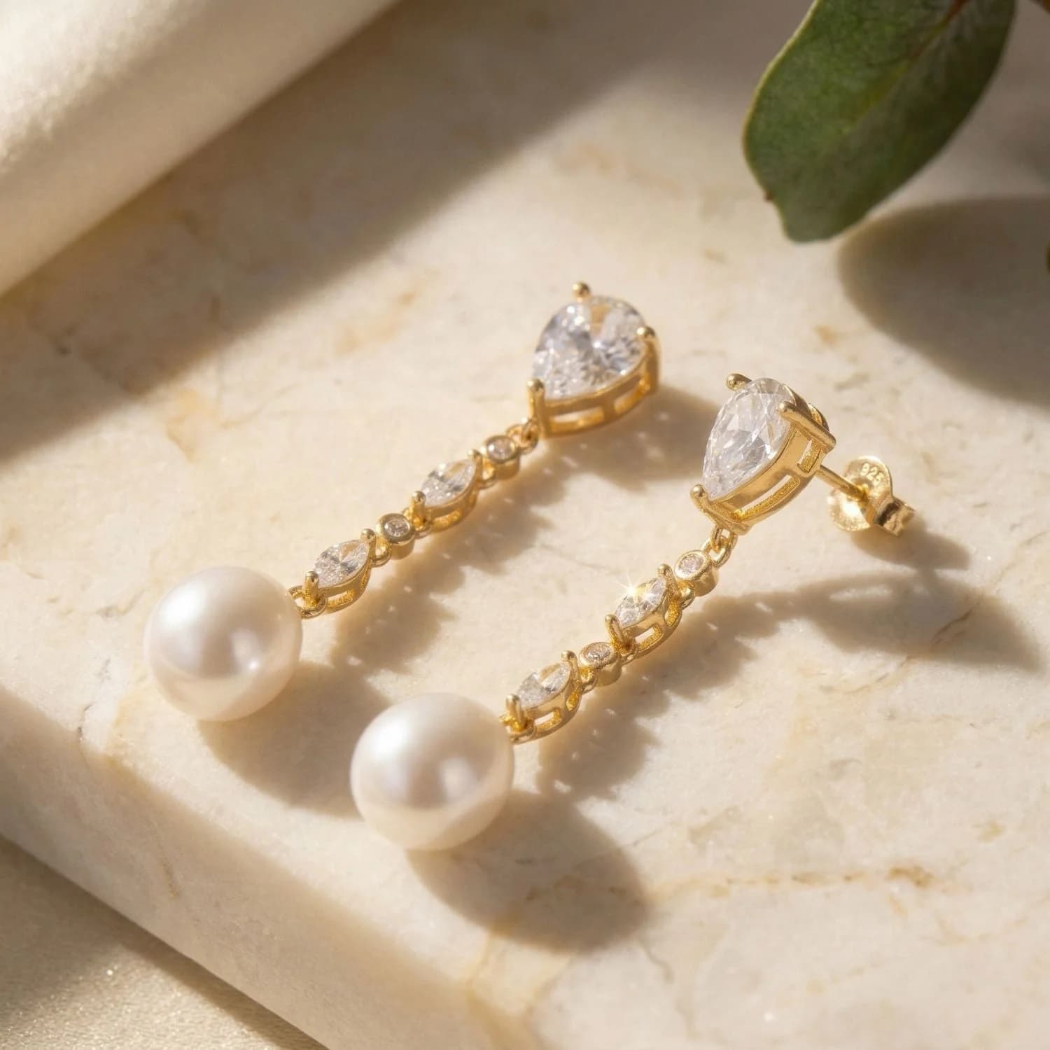 Elegant Baroque Pearl Gold Plated Dangle Drop Earrings