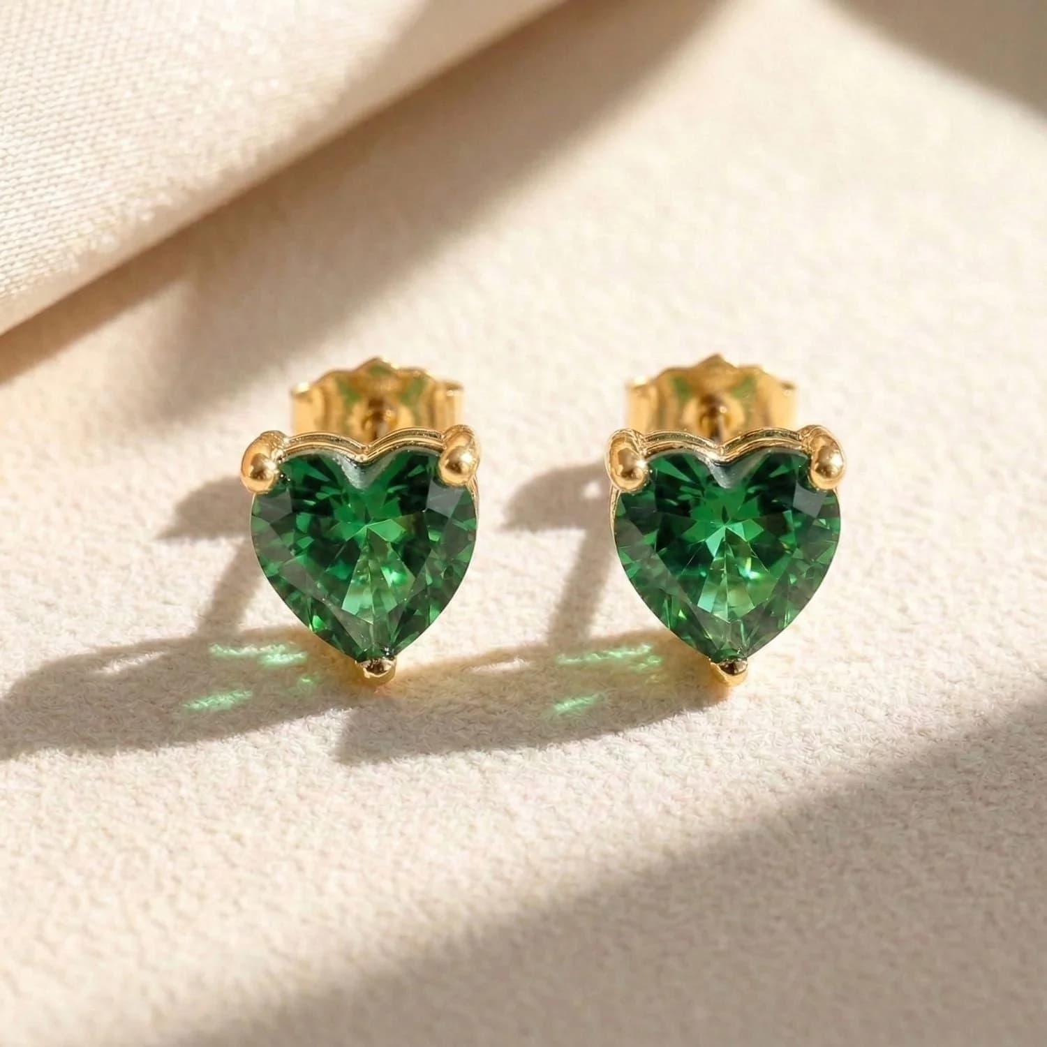 Emerald Heart May Birthstone Stud Earrings – image 1