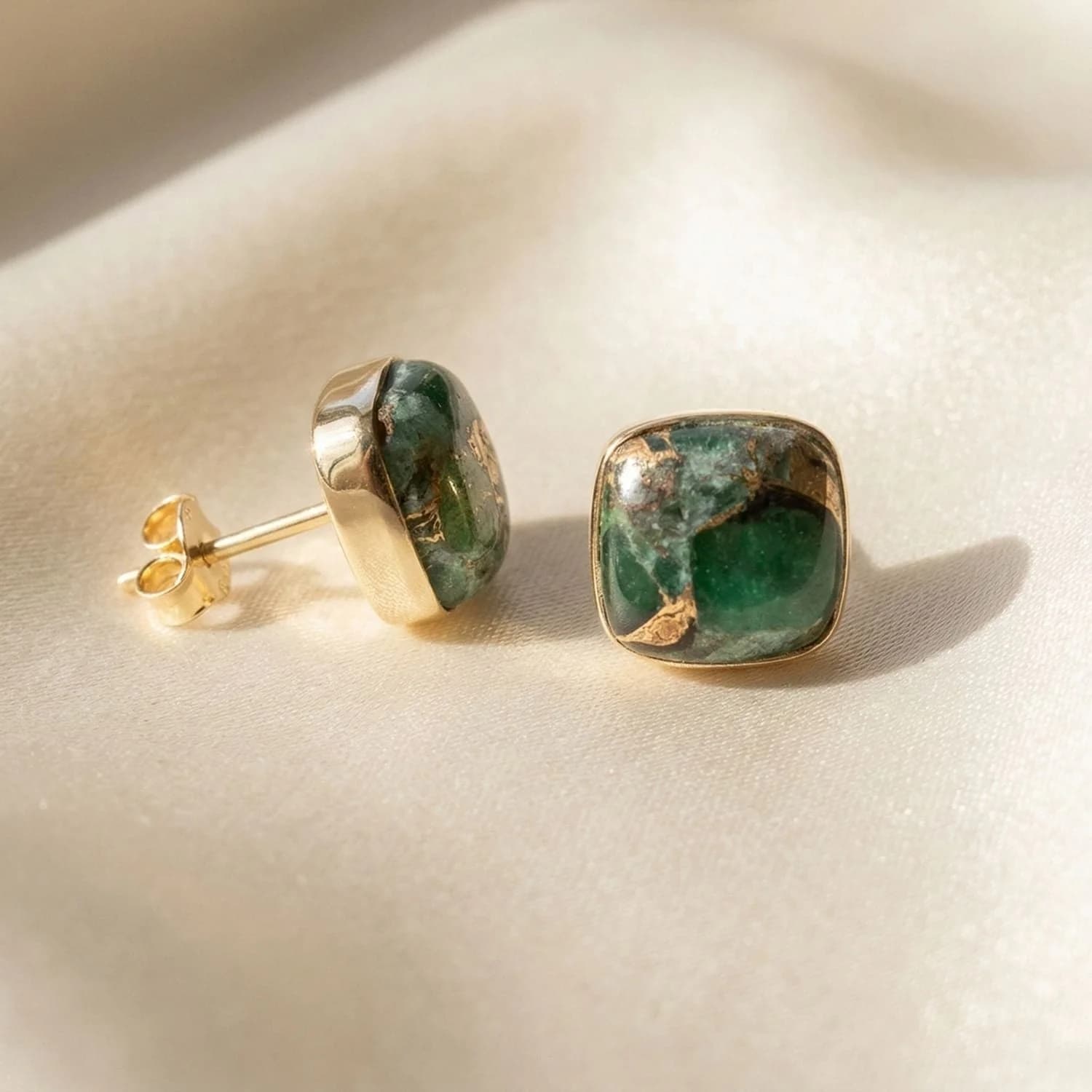 Emerald May Birthstone Gold Plated Stud Earrings – image 1