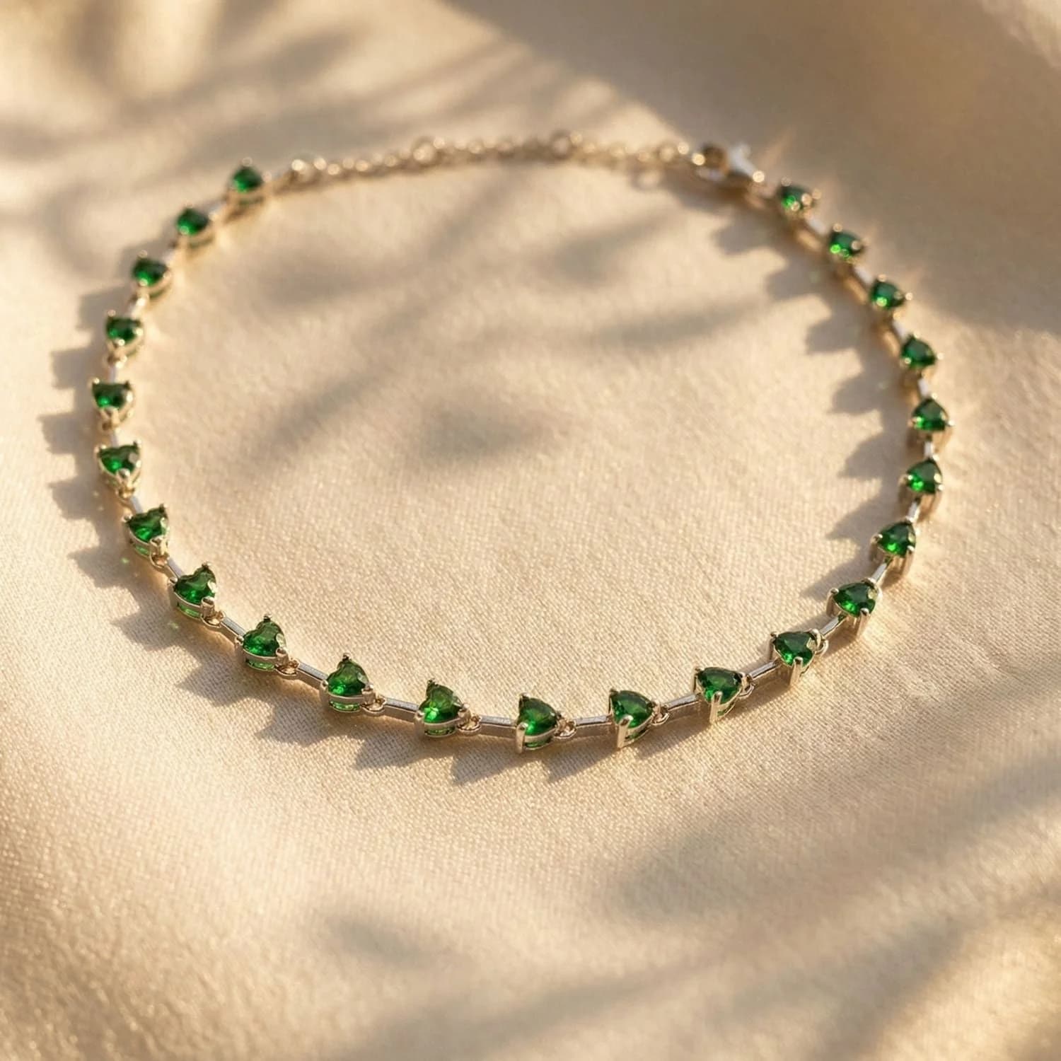 Emerald May Birthstone Heart Tennis Silver Bracelet