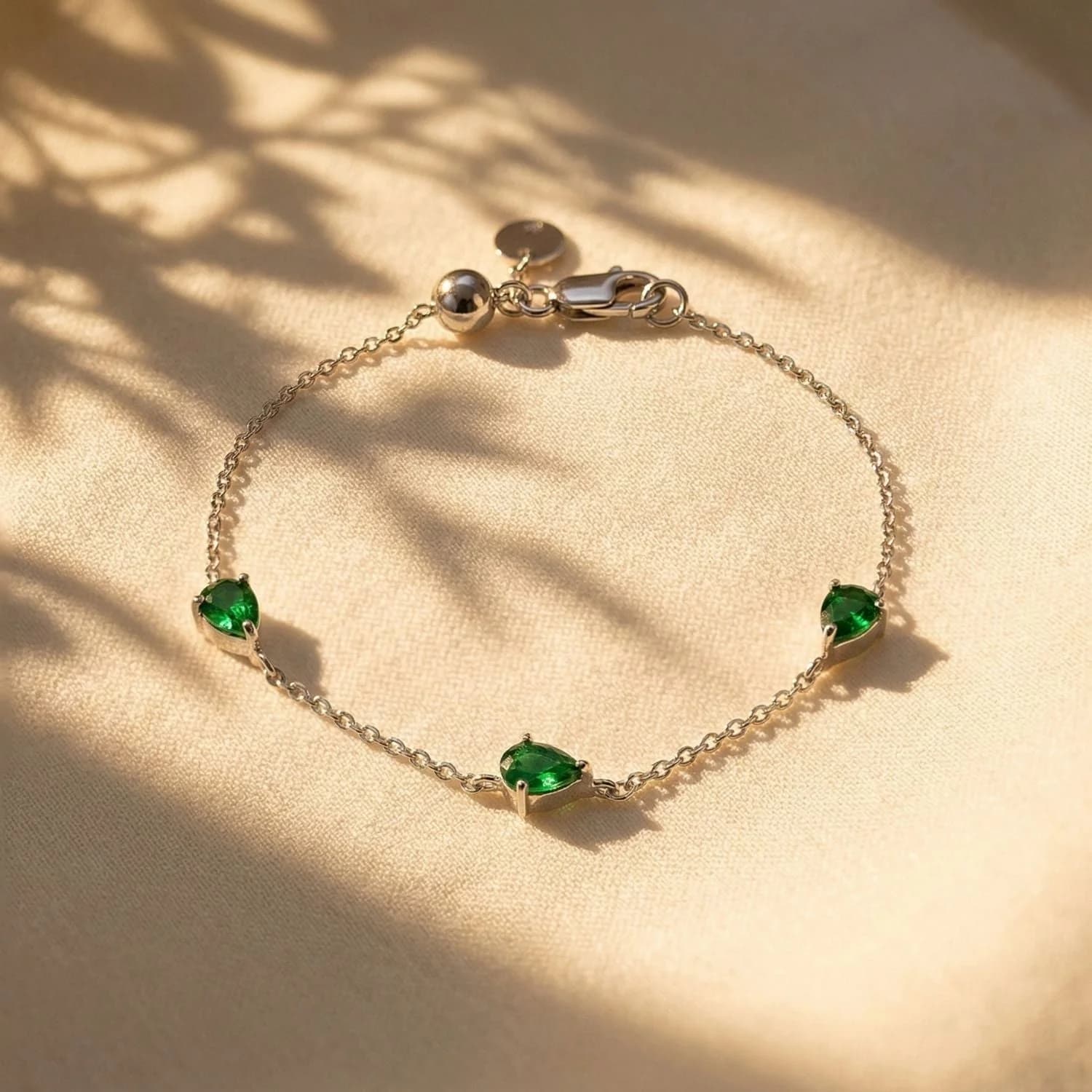 Emerald May Birthstone Minimalist Silver Bracelet – image 1