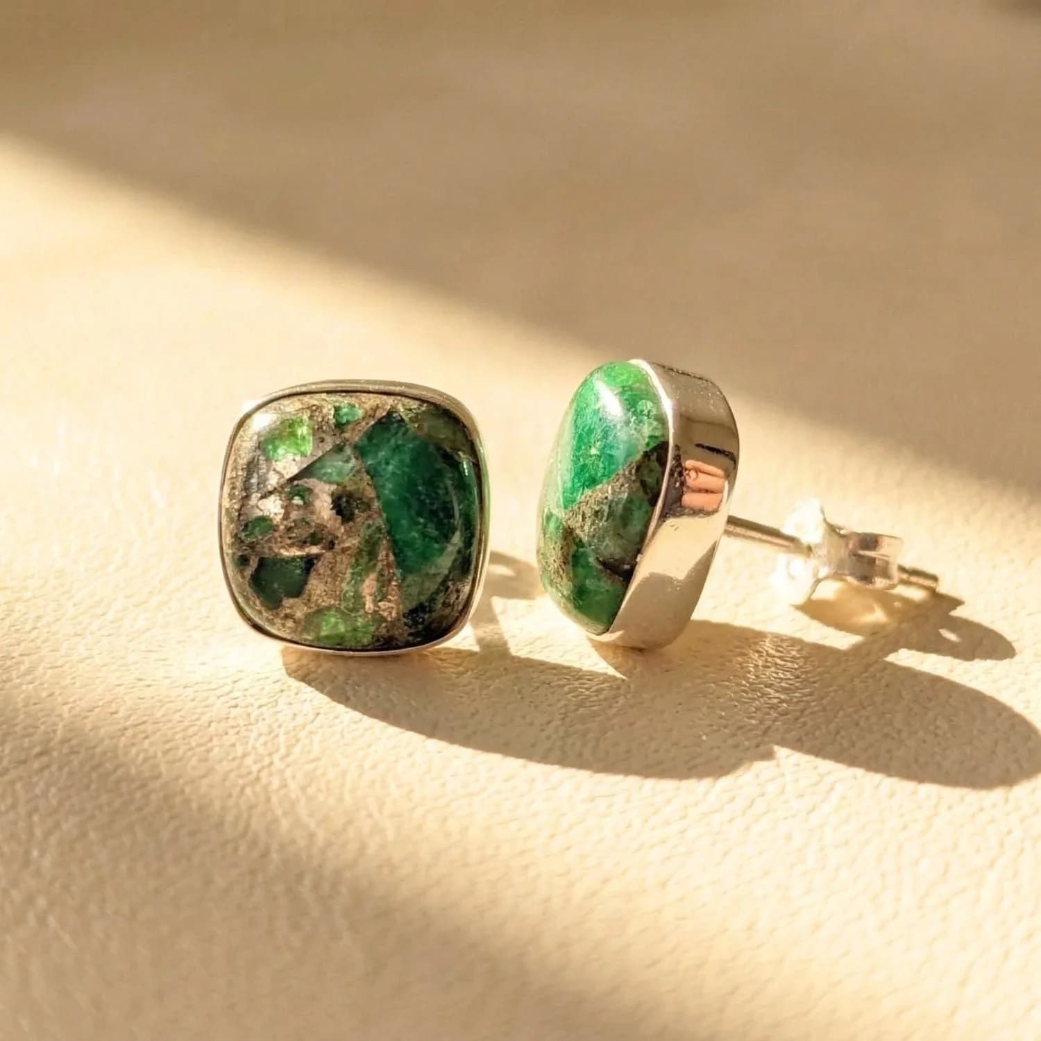 Emerald May Birthstone Sterling Silver Stud Earrings – image 1