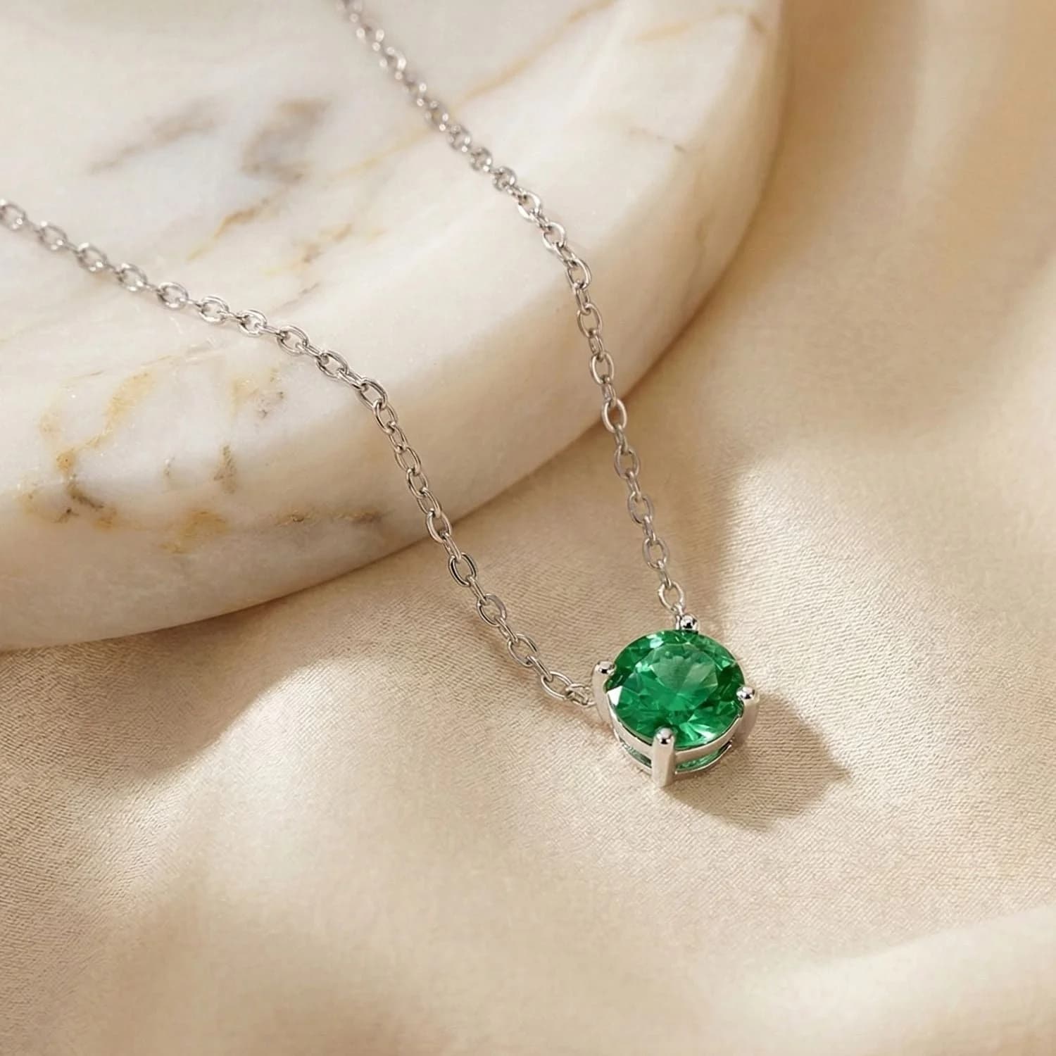 Emerald Crystal Sterling Silver Charm Necklace – image 1