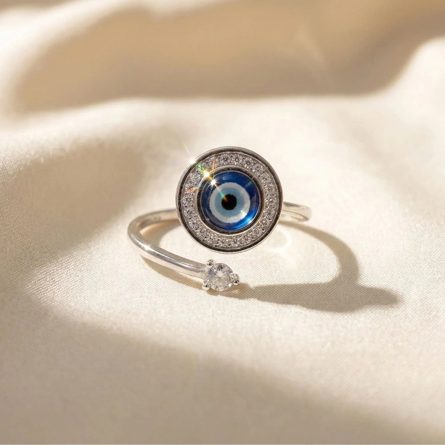 Evil Eye Fidget Spinner Friendship Sterling Silver Ring
