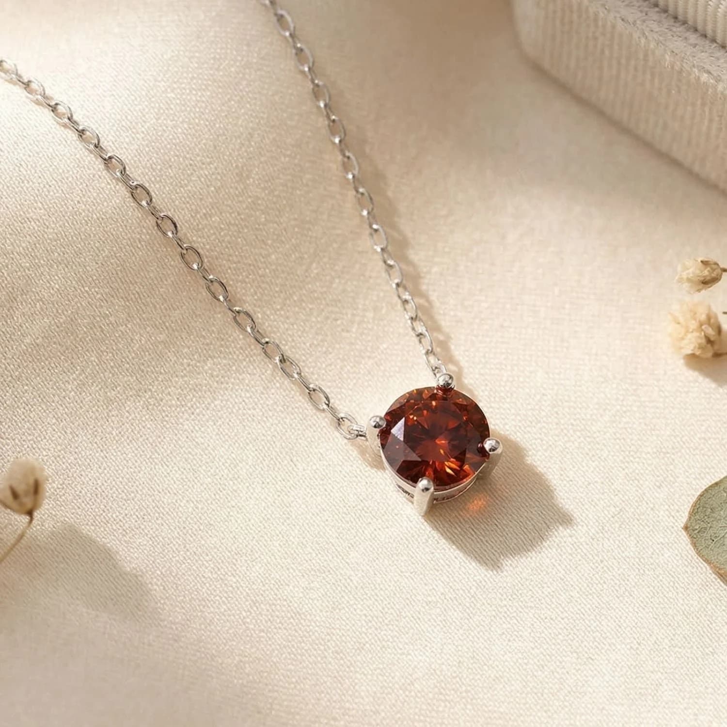 Garnet Moissanite Sterling Silver Necklace – image 1