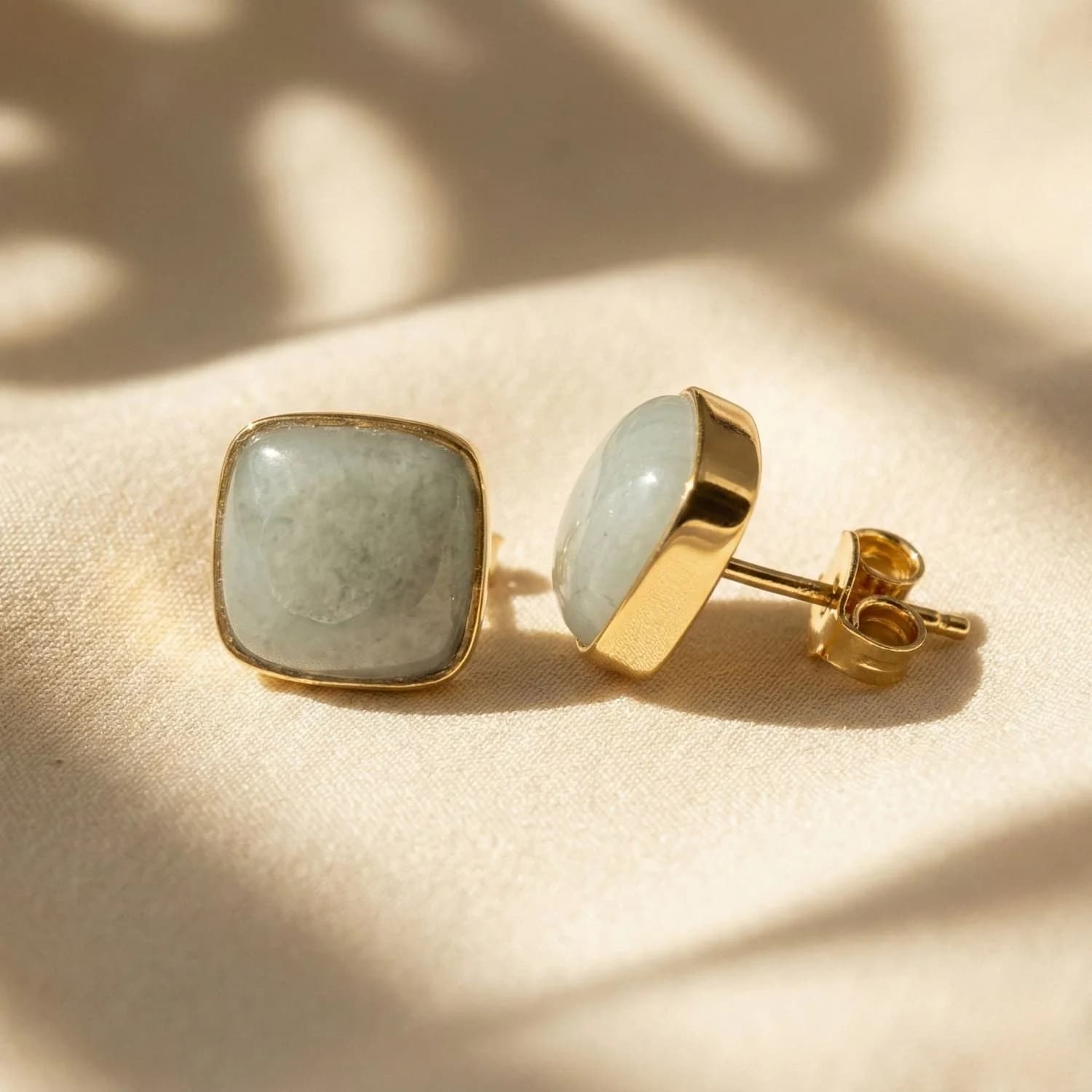 Gold Plated Aquamarine March Birthstone Stud Earrings – image 1