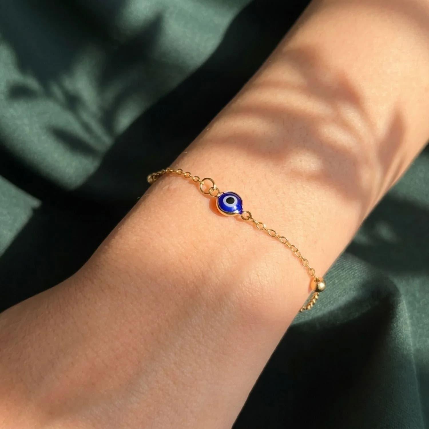 Gold Plated Beaded Blue Evil Eye Protection Bracelet