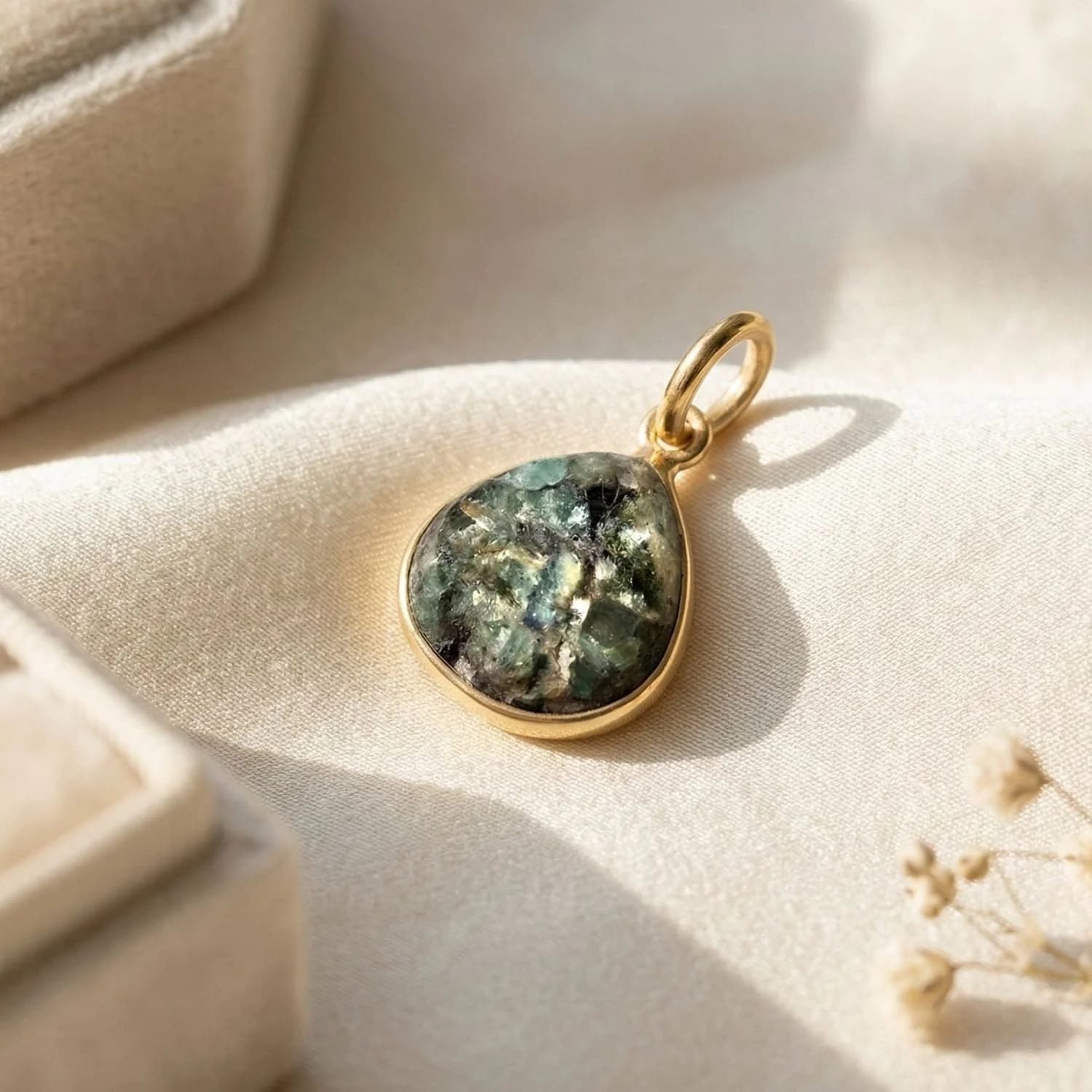 Gold Plated Emerald May Birthstone Heart Charm – image 1