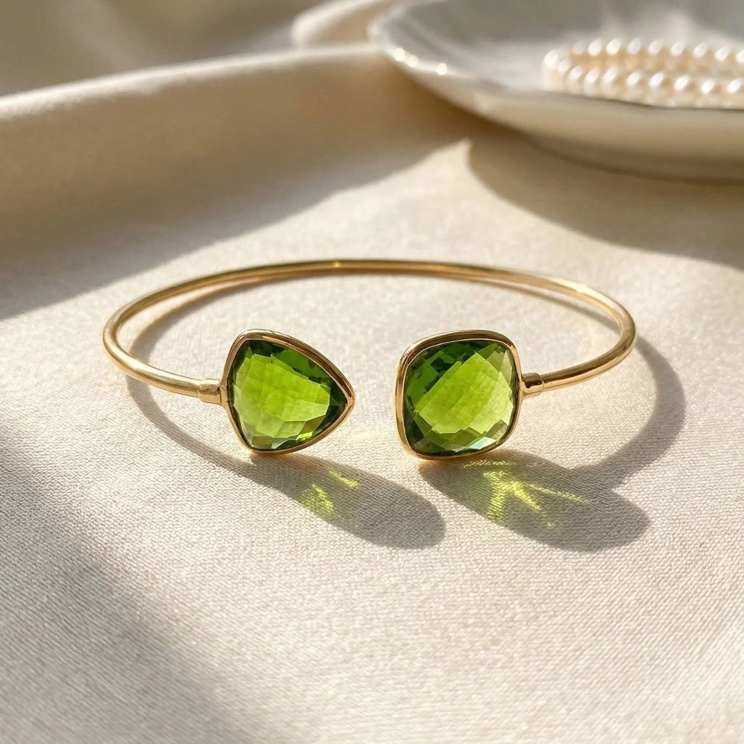 Gold Vermeil Peridot Glow August Birthstone Bangle Bracelet – image 1