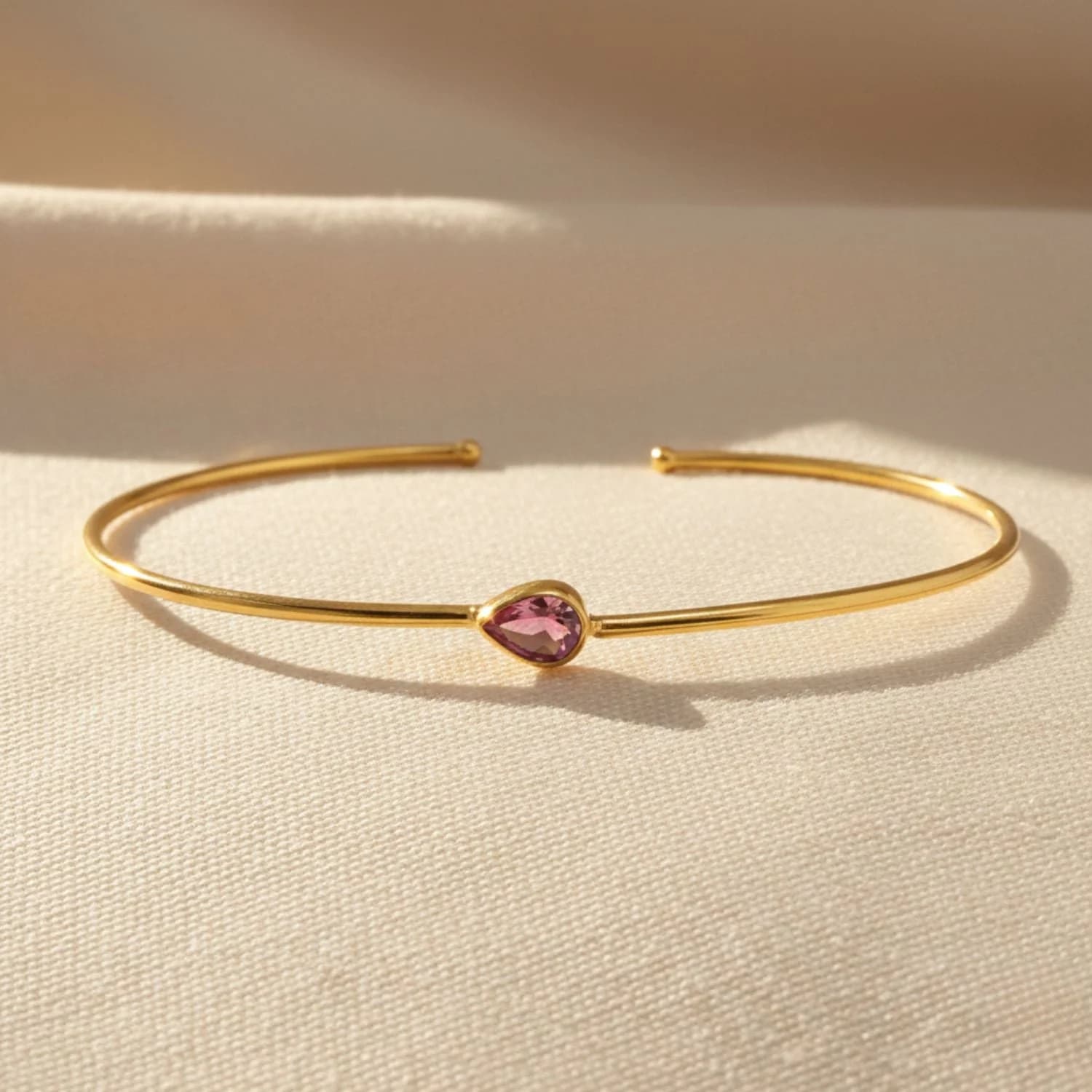 Gold Vermeil Plated Minimalist Ruby July Birthstone Bangle – image 1
