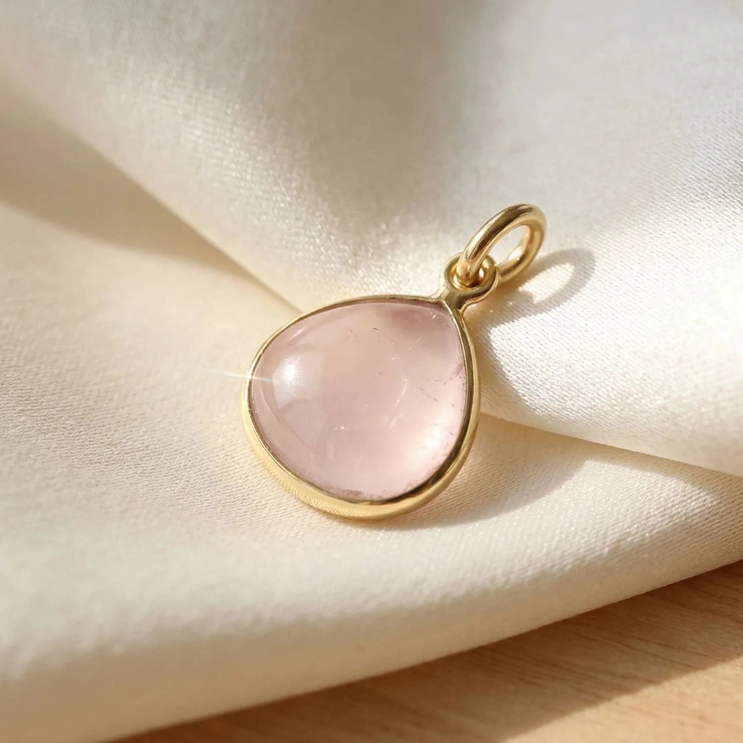 Gold Vermeil Rose Quartz Gemstone Pendant – image 1