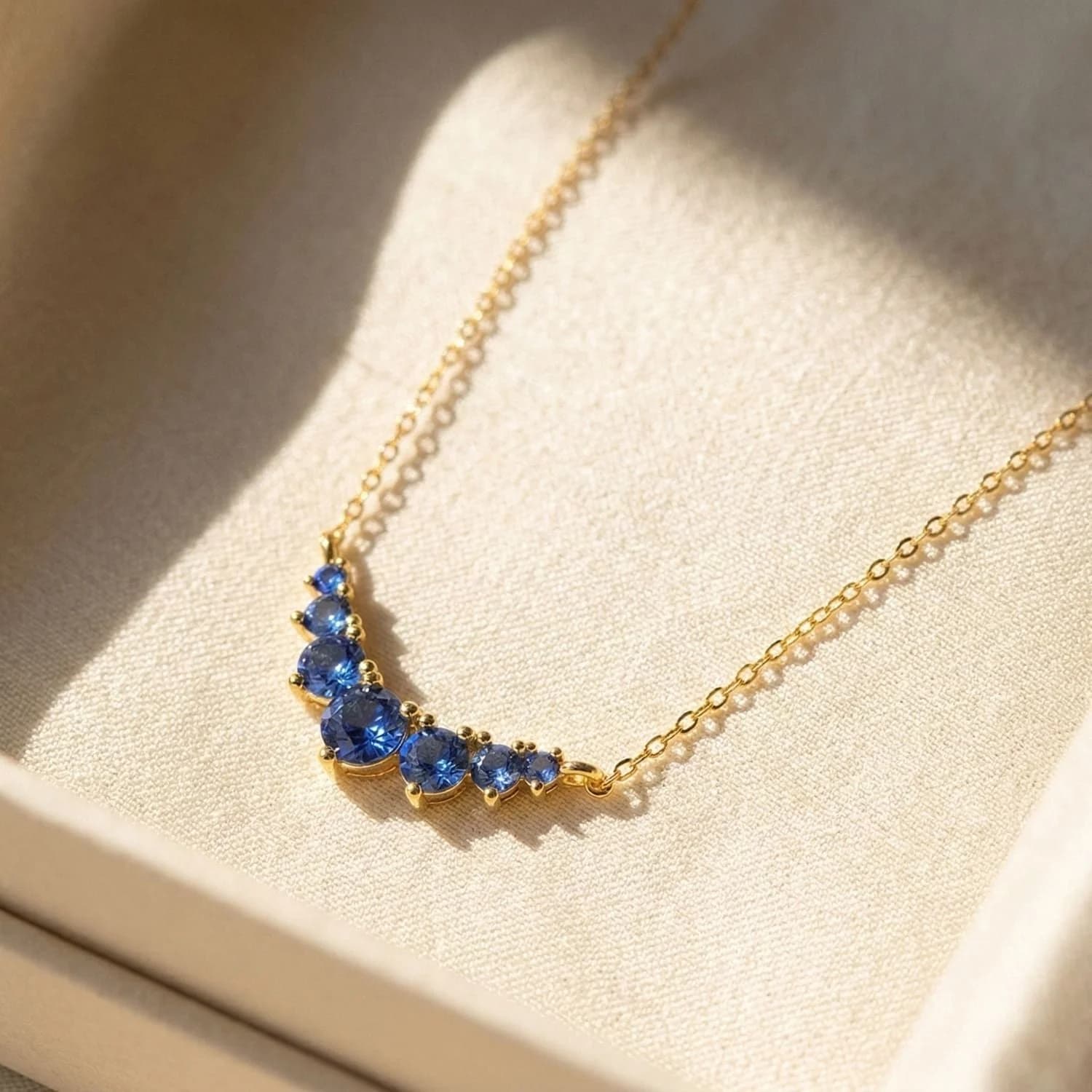 Graduated Round Sapphire Stones Gold Plated Necklace