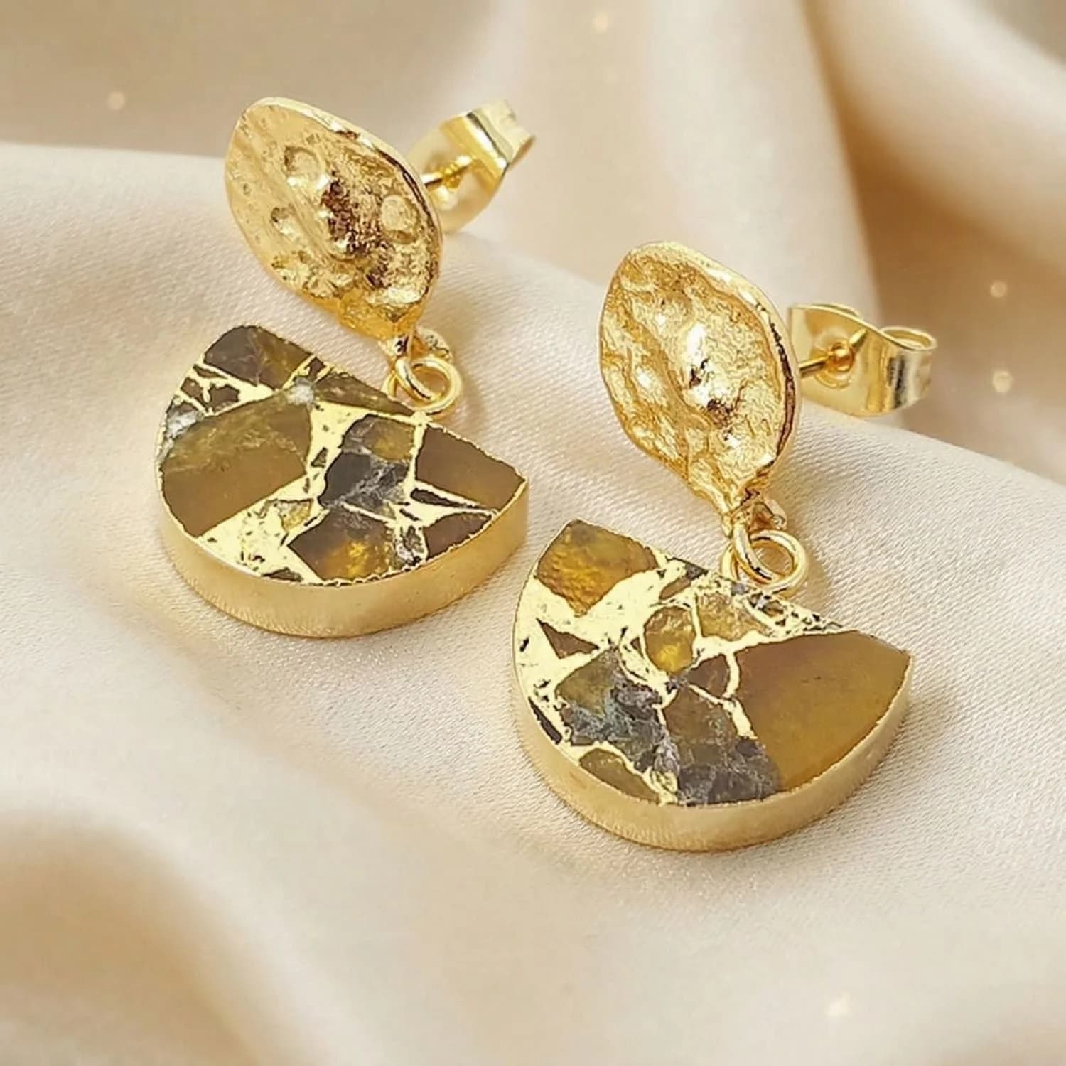 Hammered Citrine November Birthstone Statement Earrings