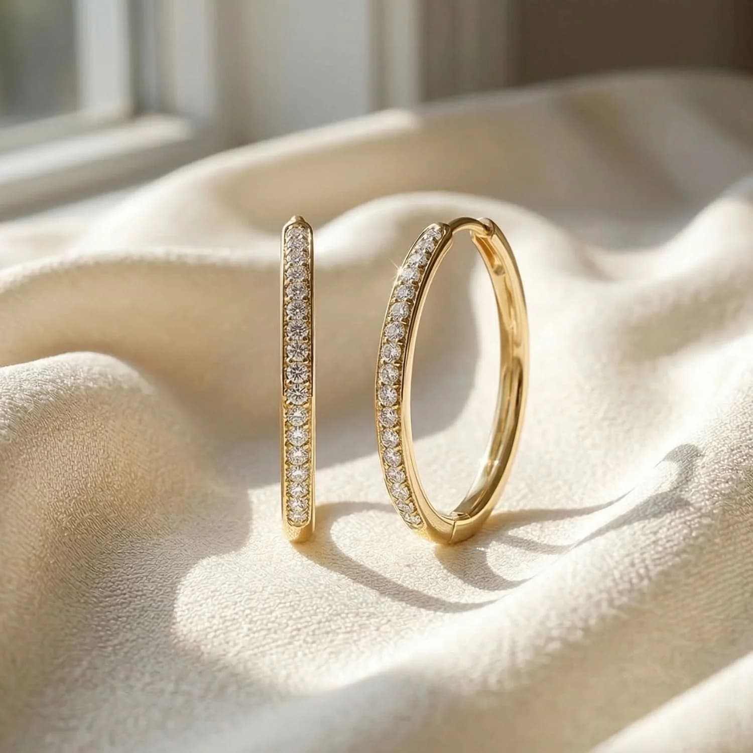 Large Round Hoop 40mm Gold Plated Earrings With Certified Austrian Crystals
