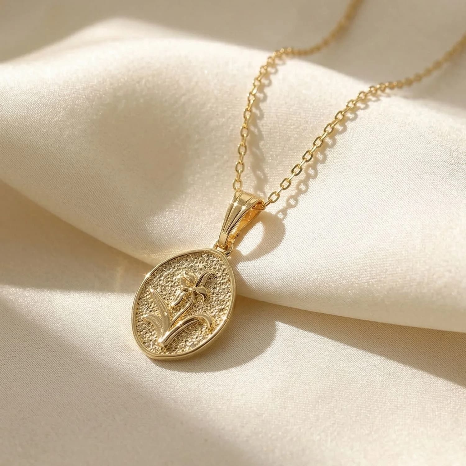 Lily May Birth Flower Hammered Charm Necklace