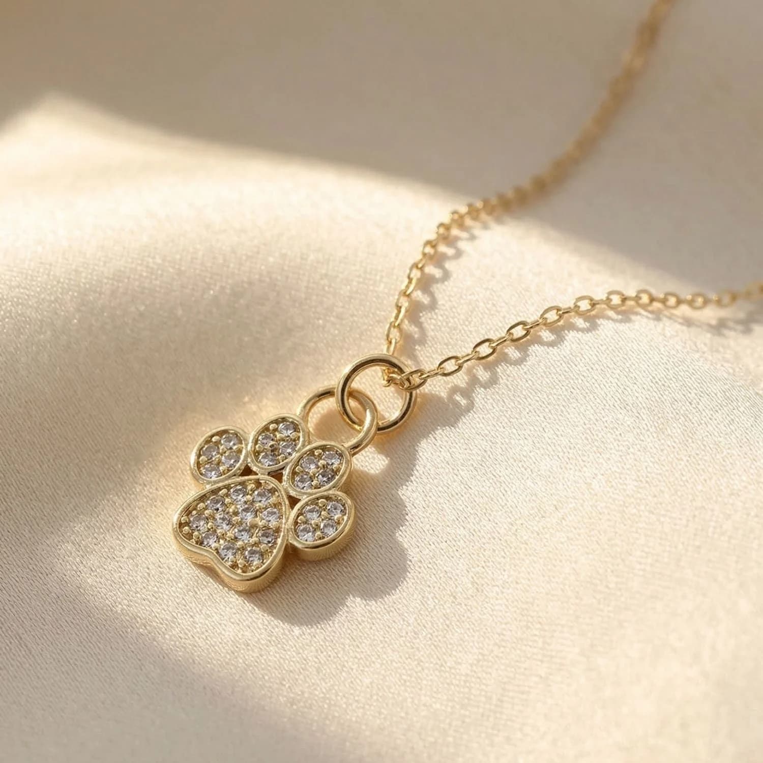 Mini Dog Cat Paw Print Charm Gold Plated Necklace