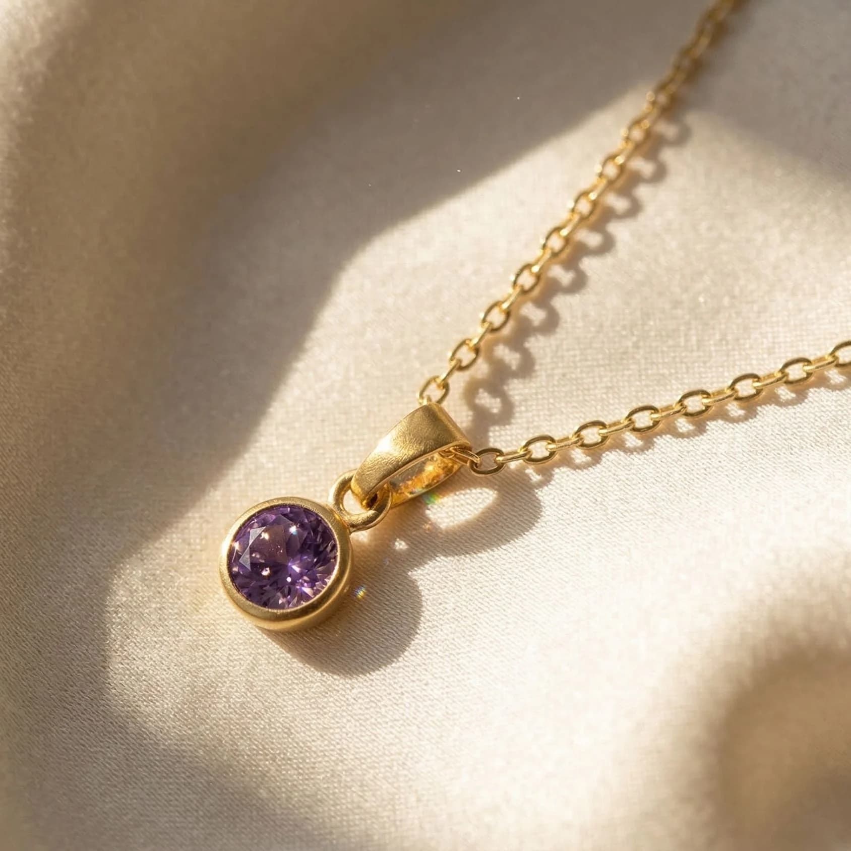 Mini Round Amethyst February Birthstone Pendant Necklace – image 1