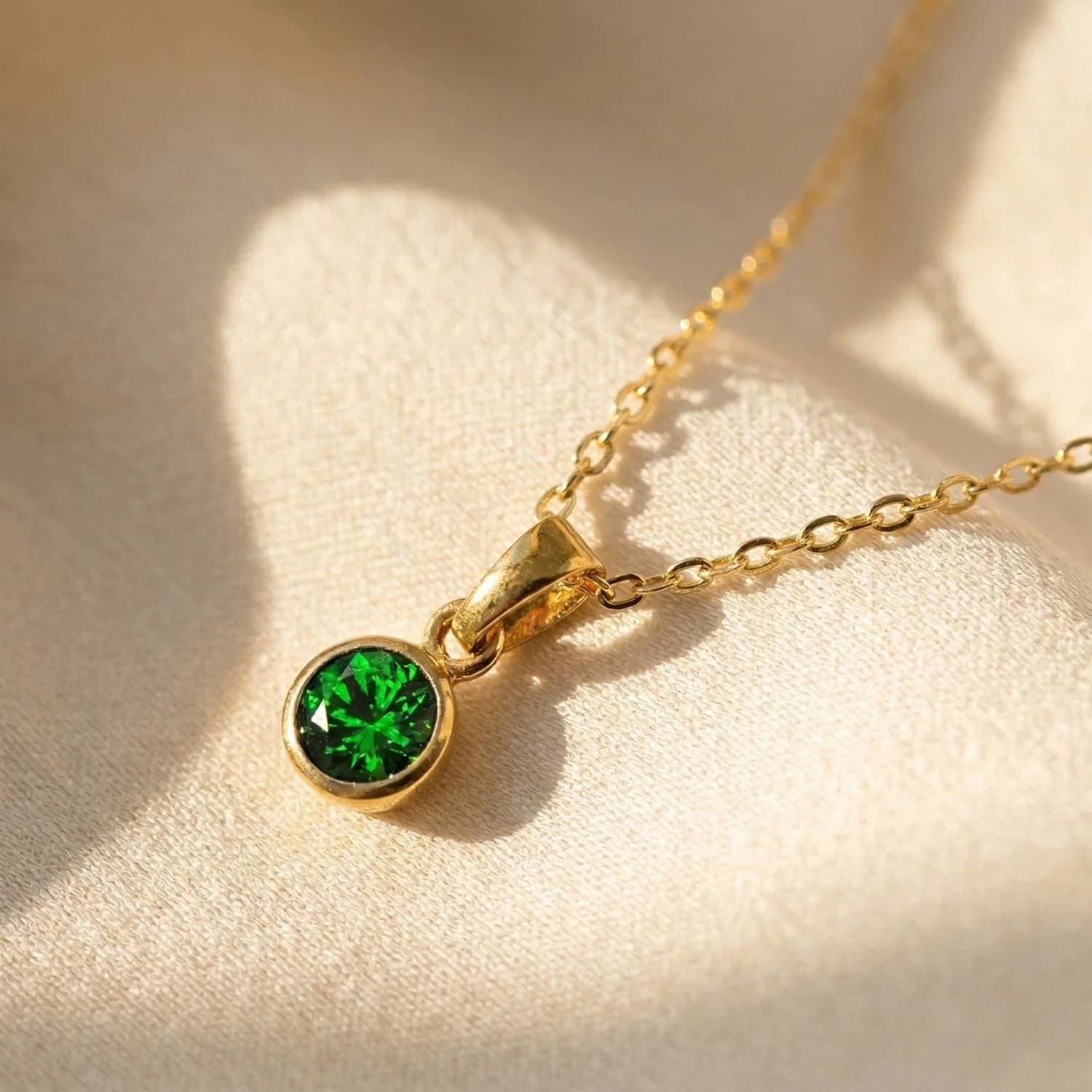 Mini Round Emerald May Birthstone Pendant Necklace – image 1