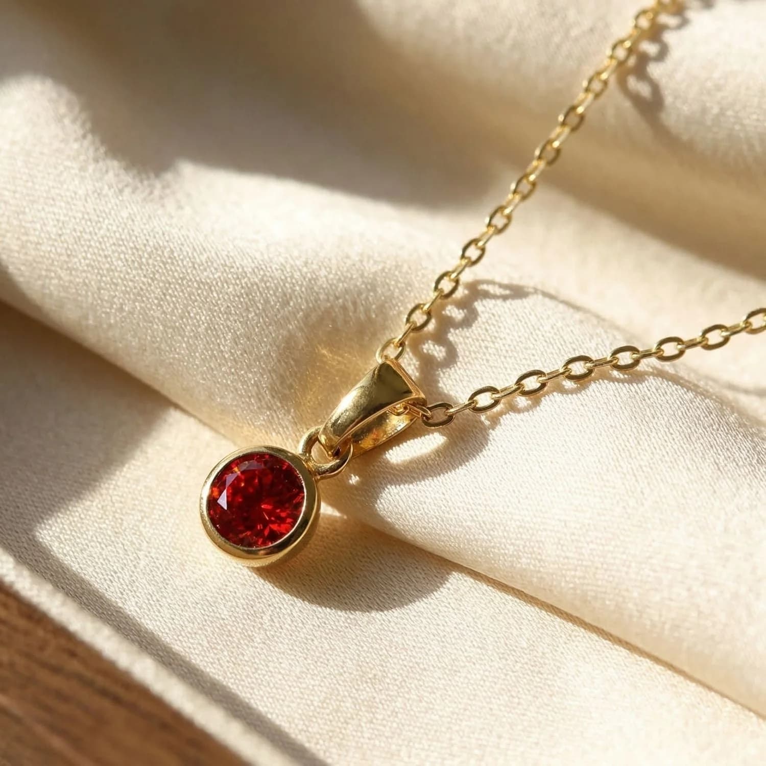 Mini Round Garnet January Birthstone Pendant Necklace – image 1
