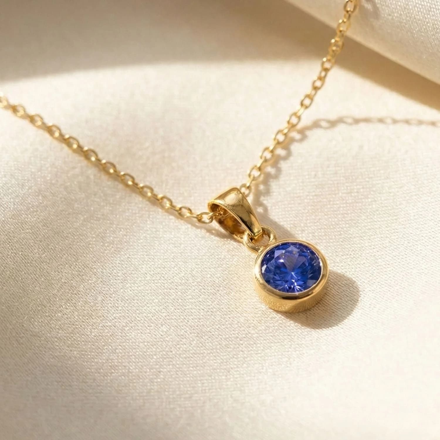 Mini Round Sapphire September Birthstone Pendant Necklace
