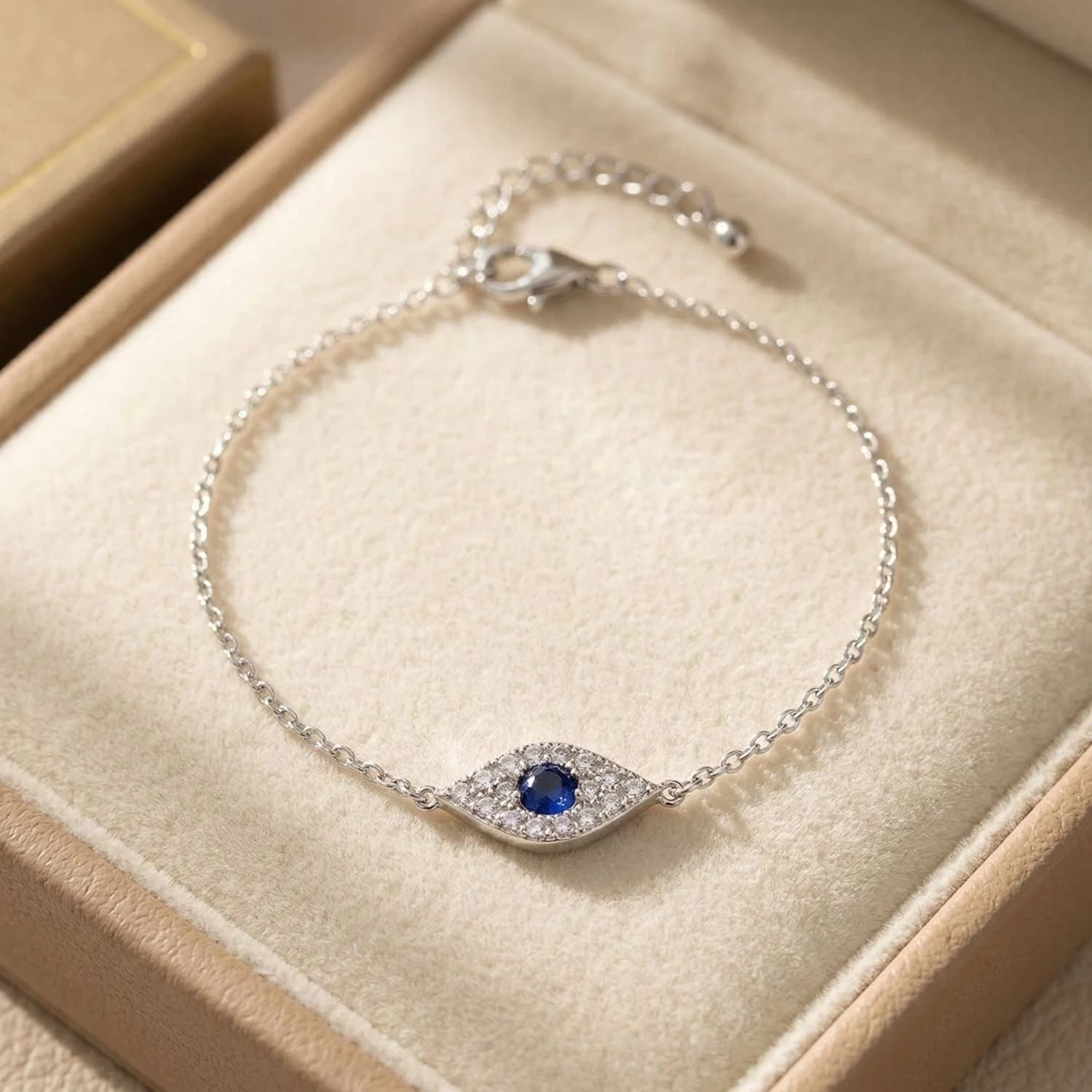 Minimalist Evil Eye Sterling Silver Bracelet – image 1