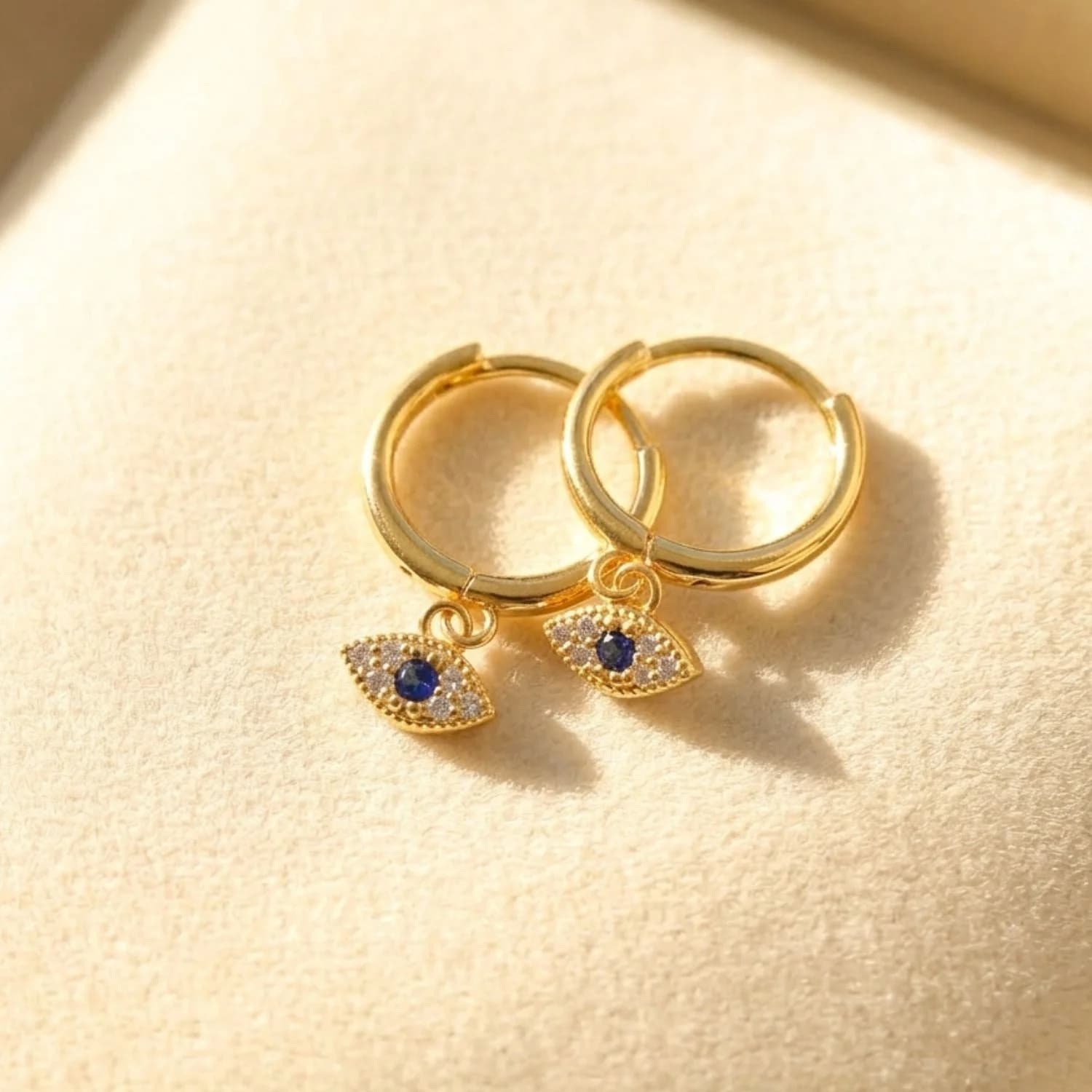 Minimalist Small Evil Eye Charm Hoop Earrings – image 1