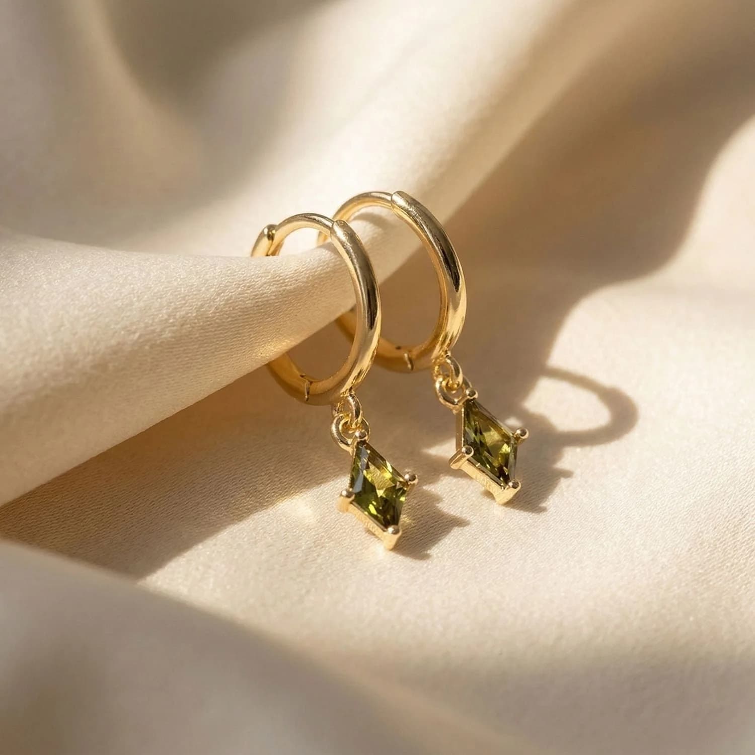 Peridot August Birthstone Dangle Hoops – image 1