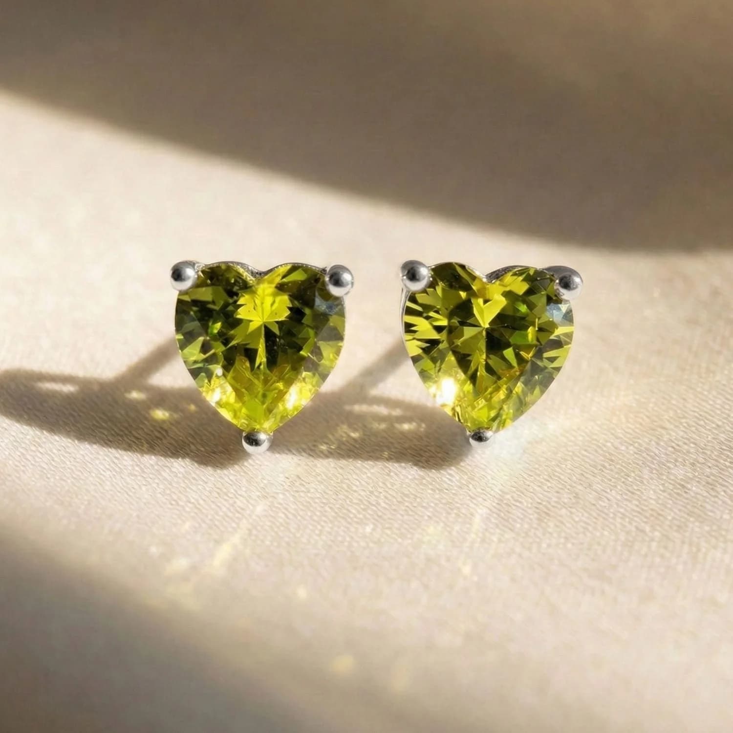 Peridot Heart Sterling Silver Stud Gemstone Earrings – image 1