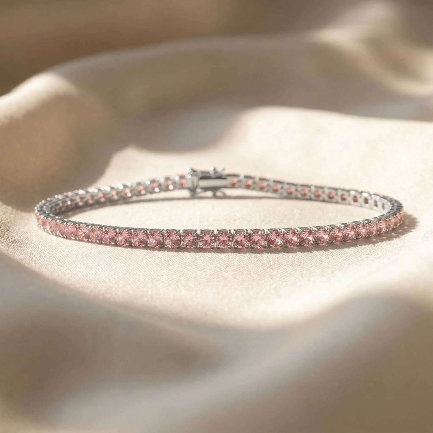 Pink Tourmaline October Birthstone Sterling Silver Tennis Bracelet – image 1