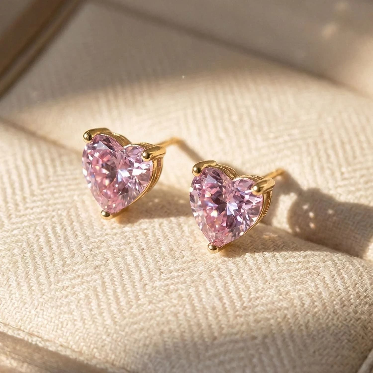 Pink Tourmaline Heart October Birthstone Stud Earrings