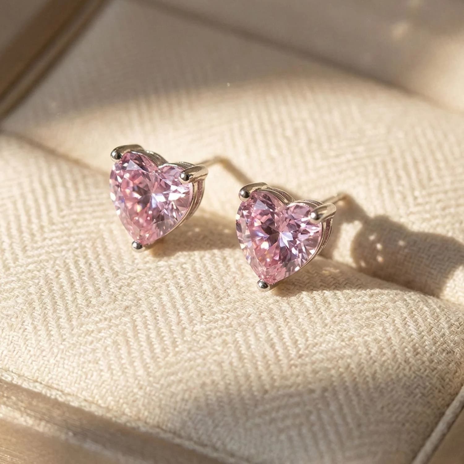 Pink Tourmaline Heart Sterling Silver Stud Earrings – image 1