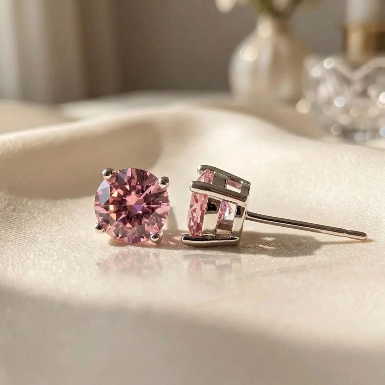 Pink Tourmaline Moissanite Sterling Silver Earrings – image 1