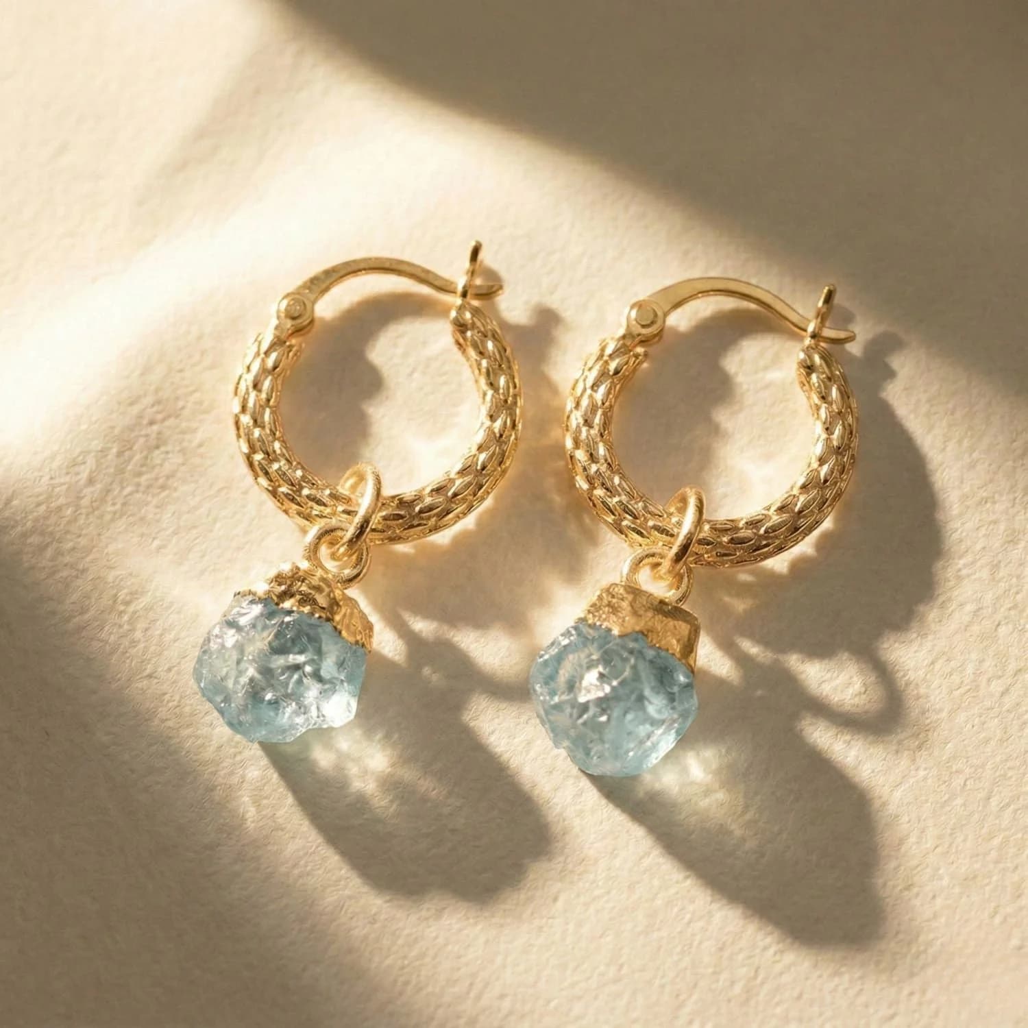 Raw Aquamarine March Birthstone Huggie Hoops – image 1