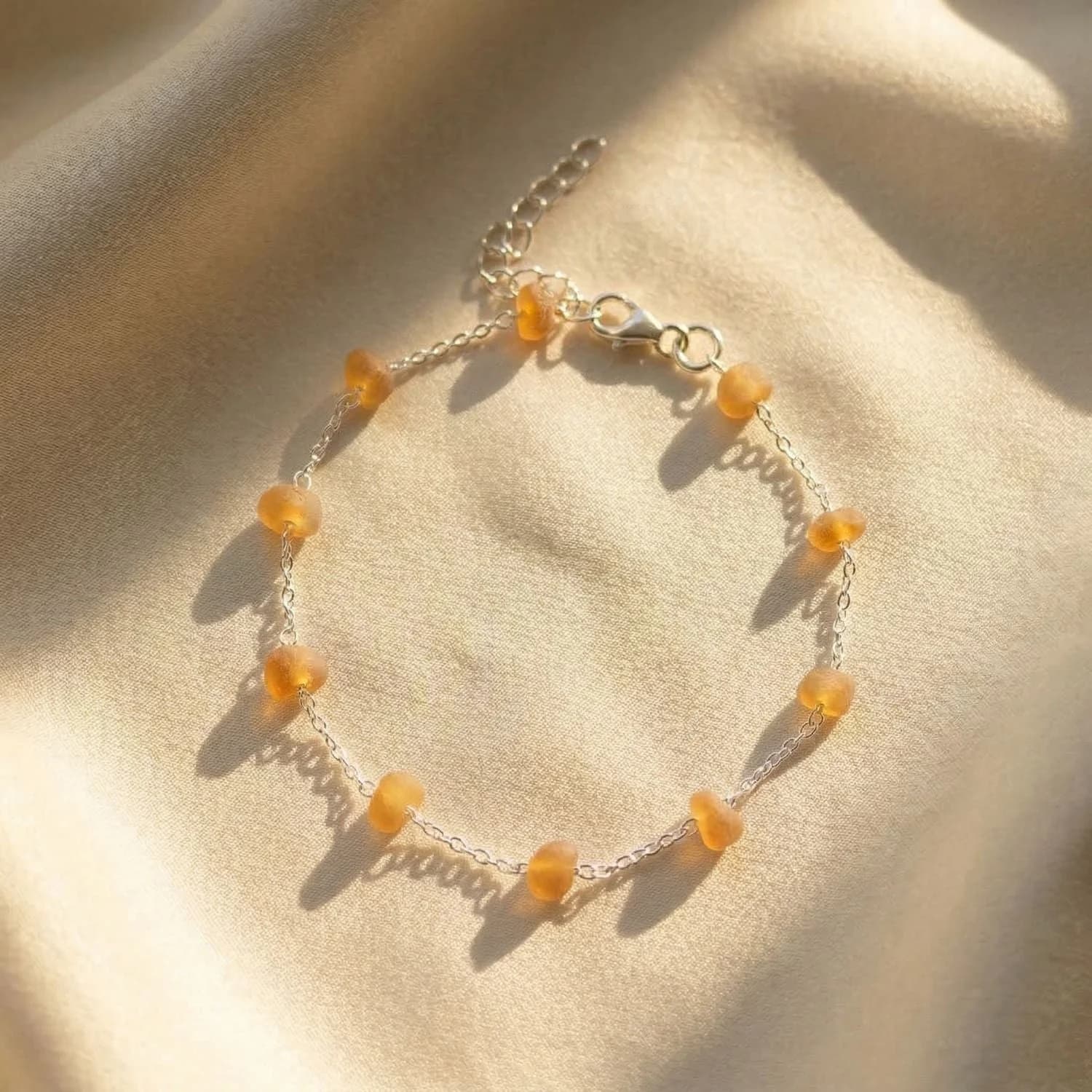 Raw Citrine Gemstone November Birthstone Sterling Silver Bracelet – image 1