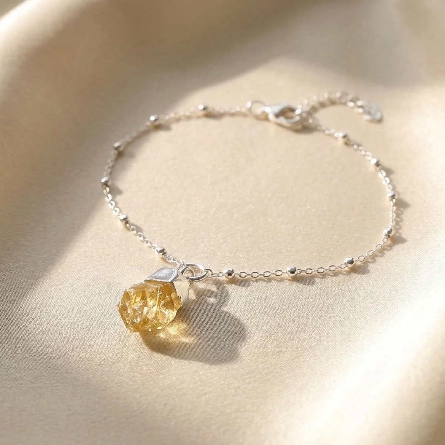 Raw Citrine November Birthstone Silver Bracelet