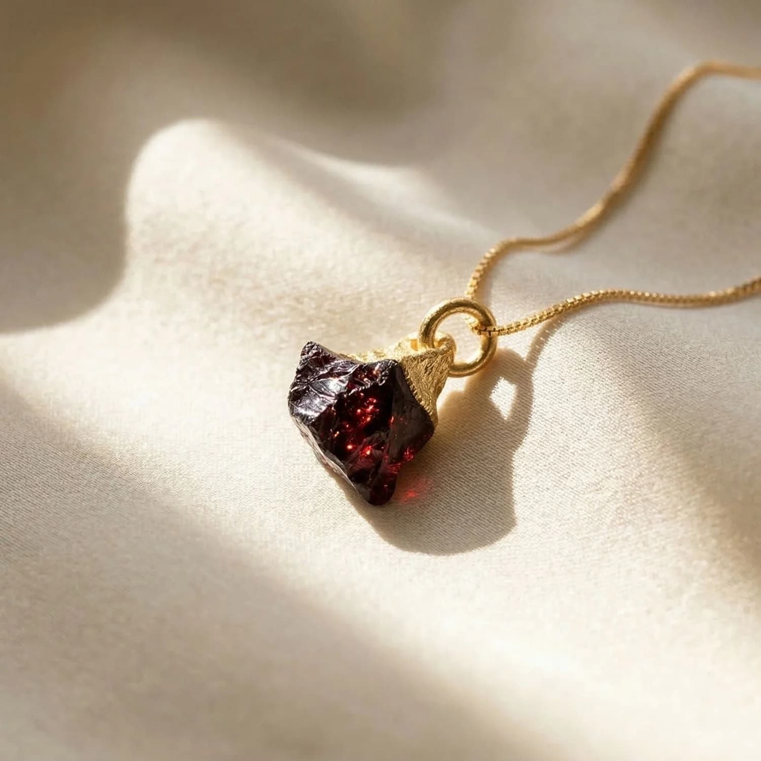 Raw Garnet Gold Plated January Birthstone Crystal Necklace