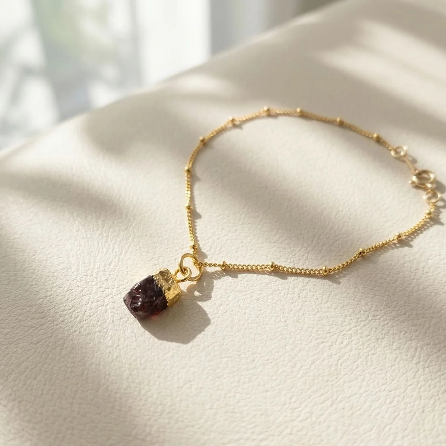 Raw Garnet January Birthstone Gold Plated Bracelet – image 1