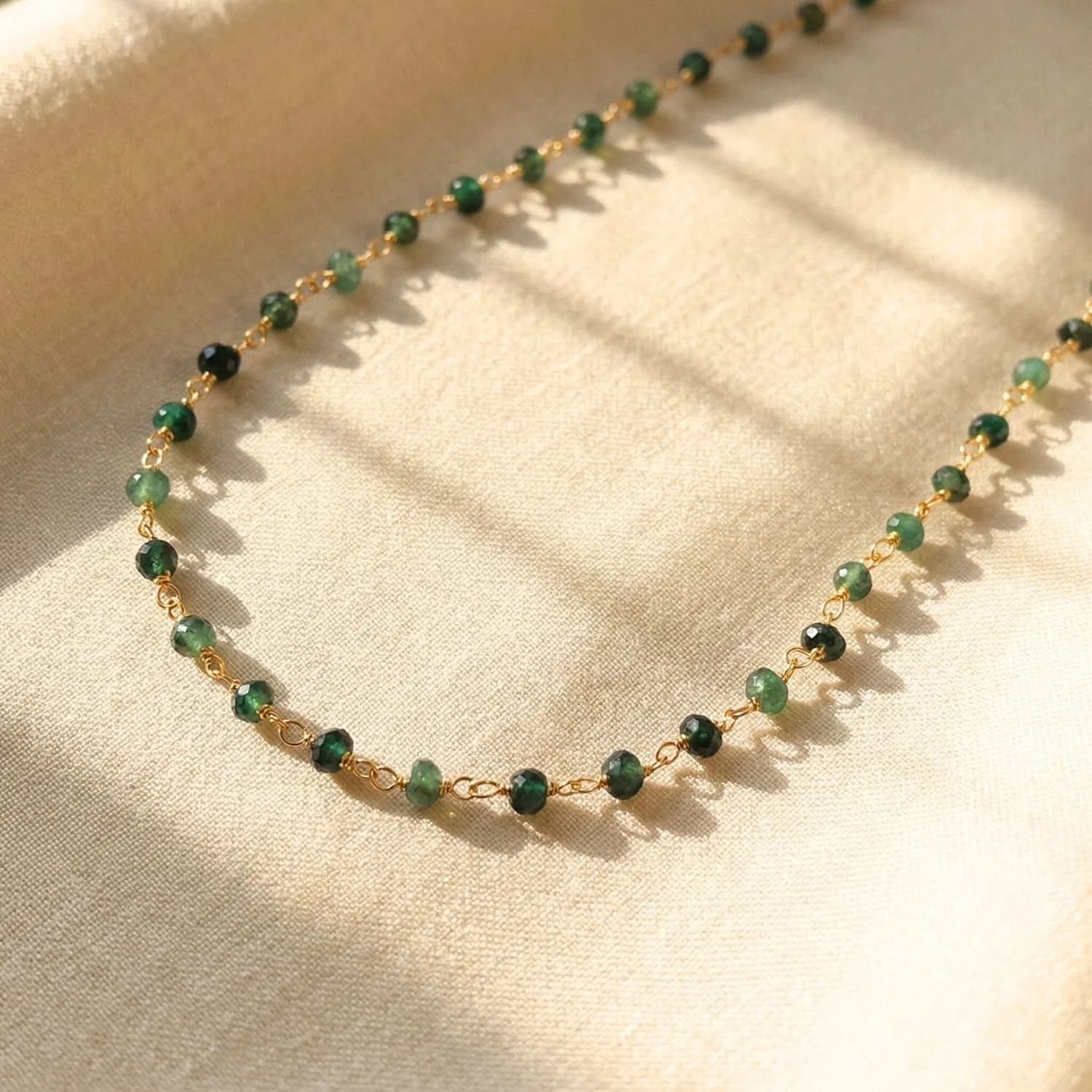 Raw Green Emerald Beaded Gold Plated Necklace – image 1