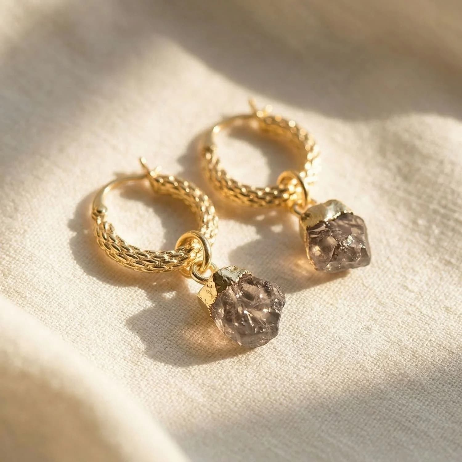 Raw Herkimer Diamond Huggie Hoops – image 1