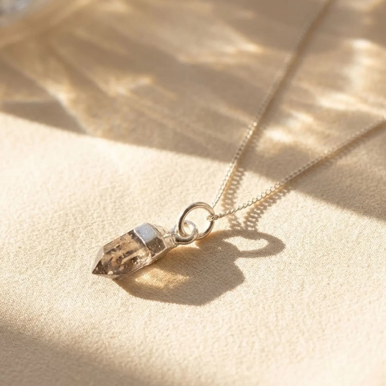Raw Herkimer Diamond Sterling Silver April Birthstone Necklace