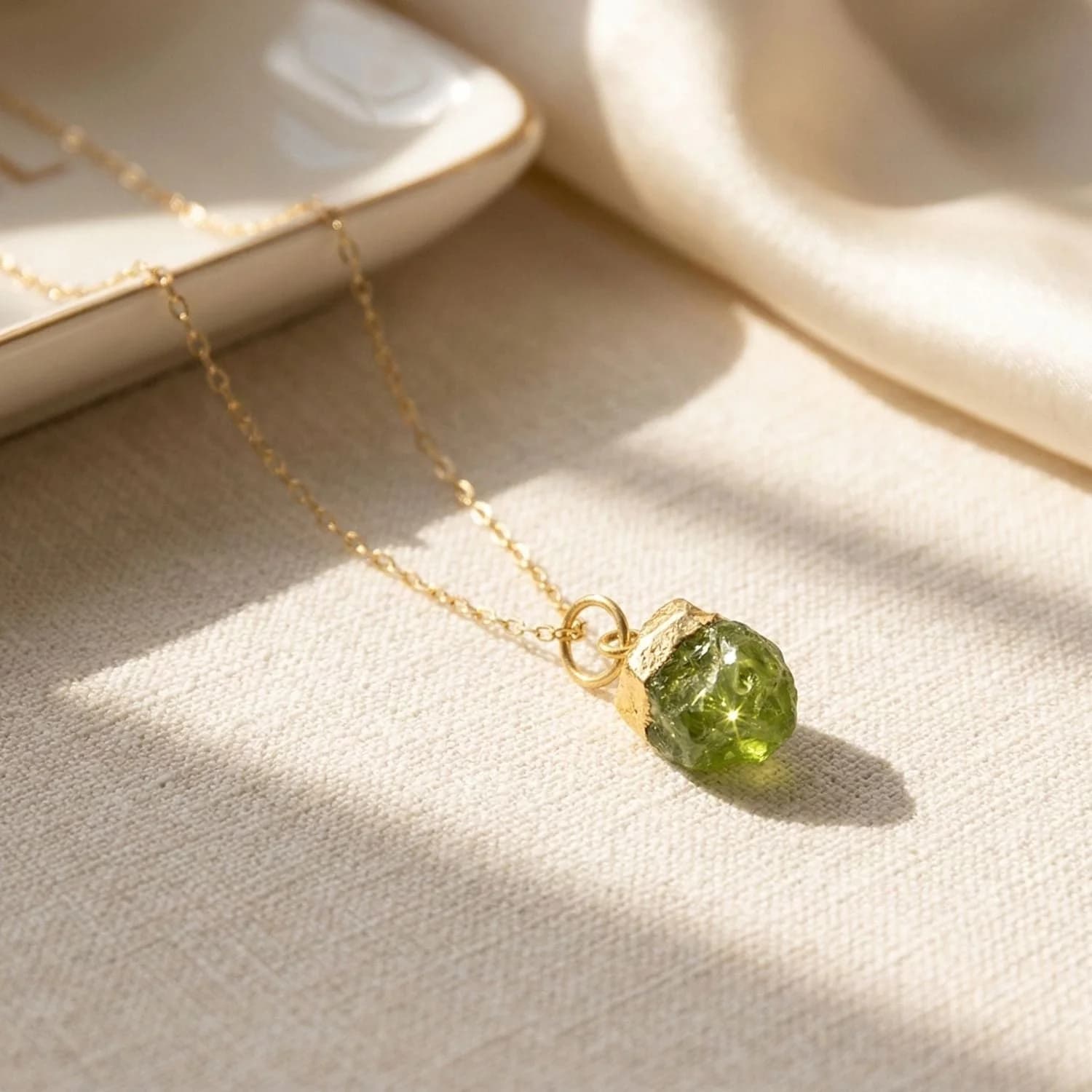 Raw Peridot Gold Plated Necklace – image 1