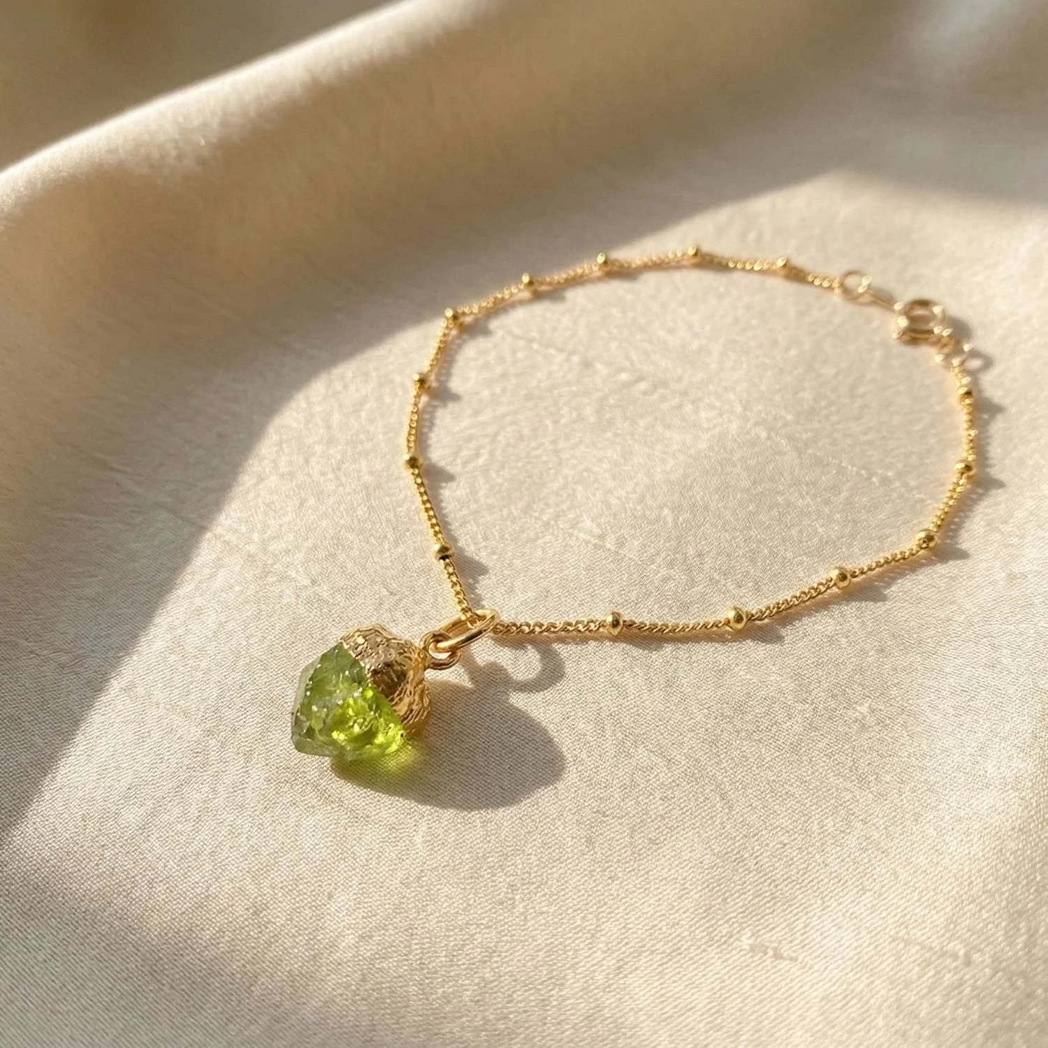Raw Peridot August Birthstone Satellite Bracelet