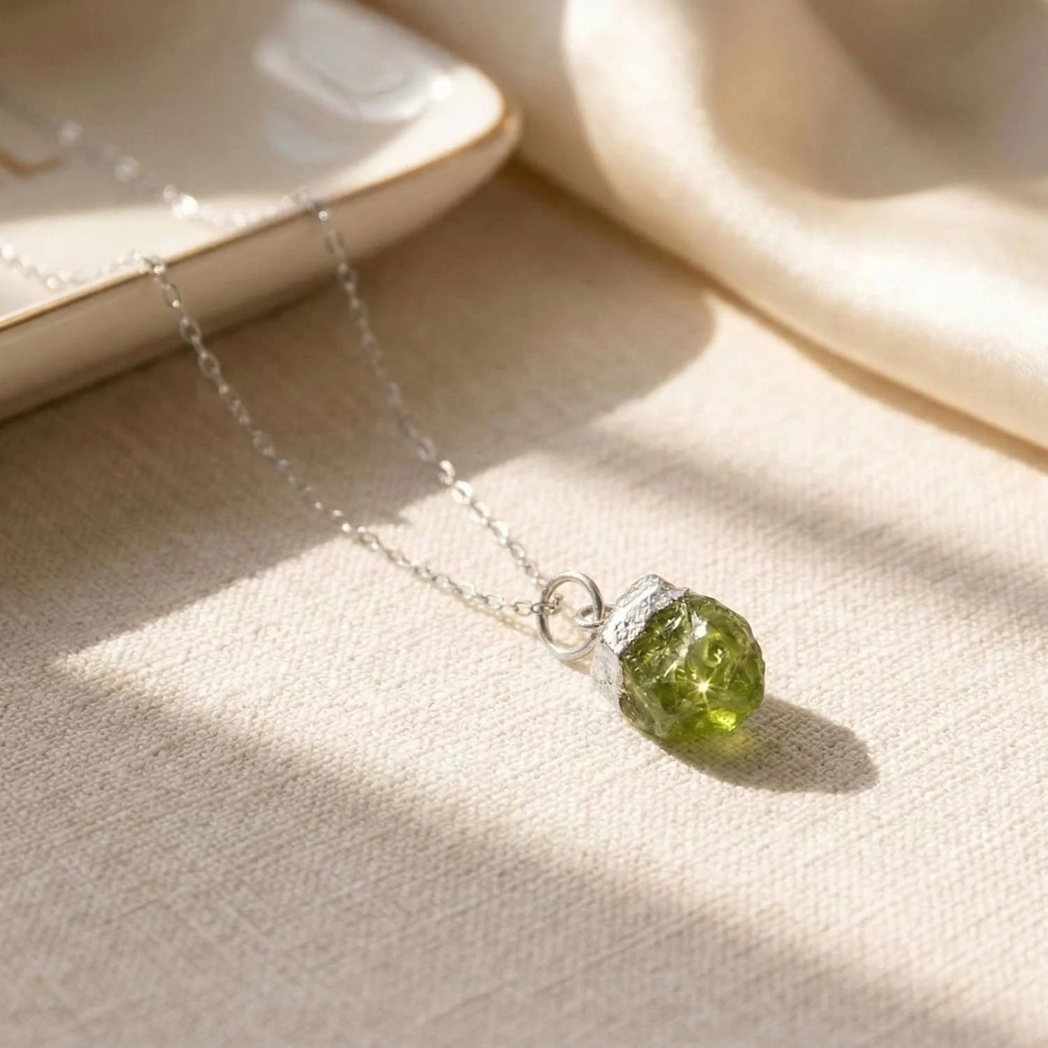 Raw Peridot Sterling Silver August Birthstone Necklace