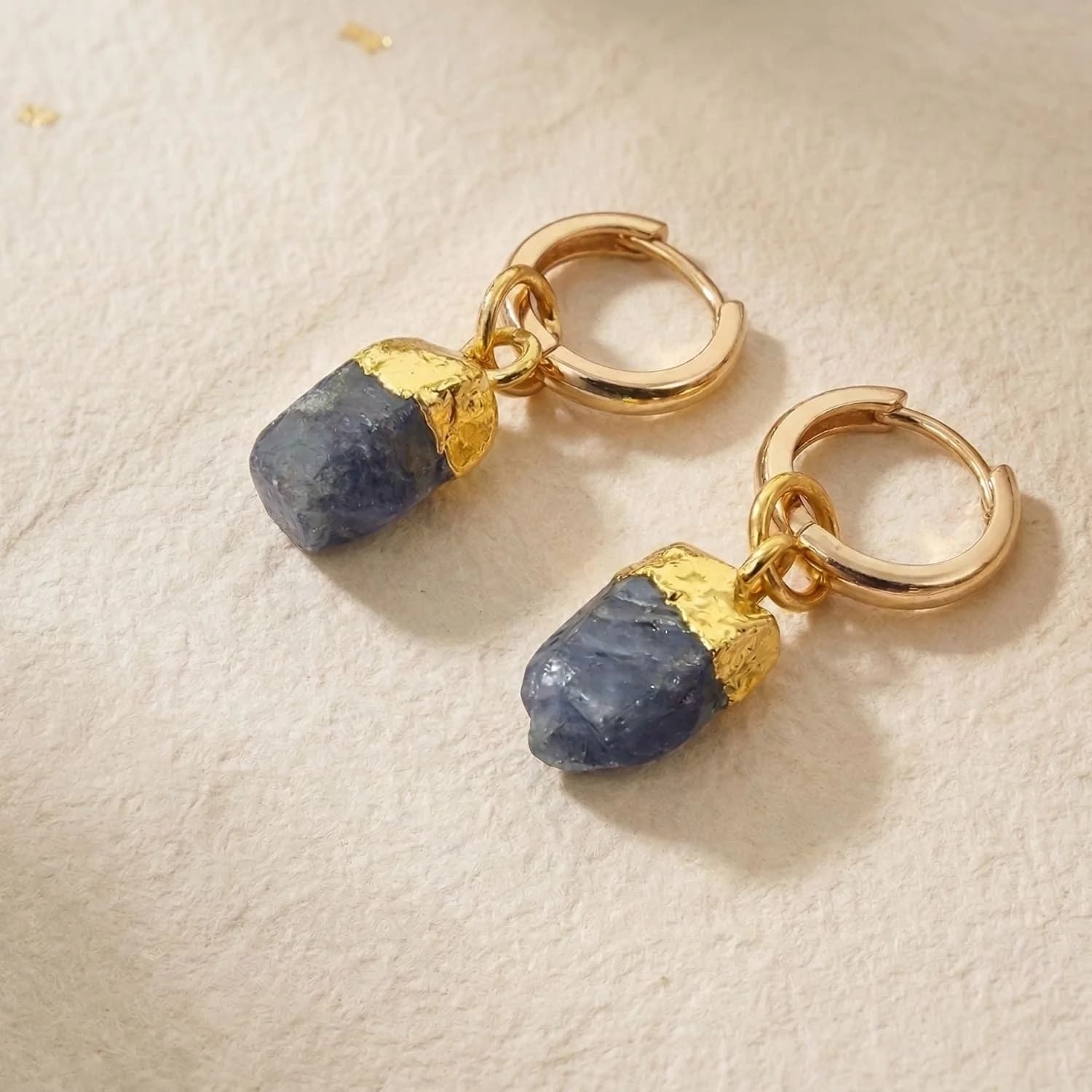 Raw Sapphire September Birthstone Gold Plated Huggies – image 1