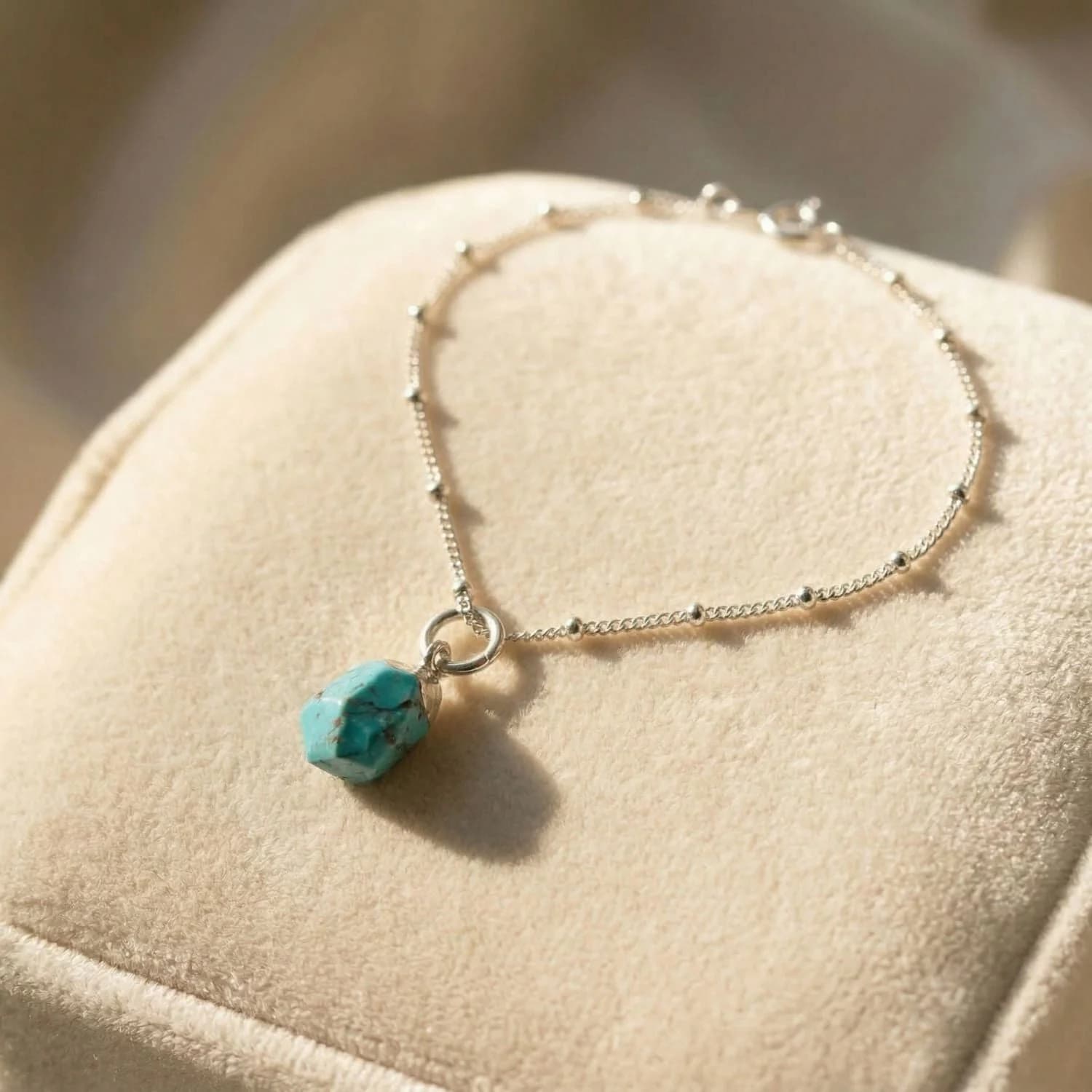 Raw Turquoise December Birthstone Silver Bracelet – image 1