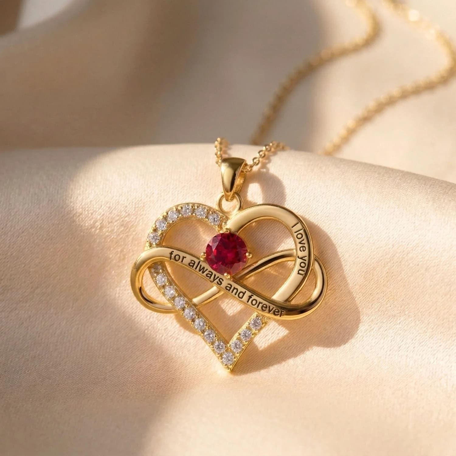 Ruby Gemstone Heart Romantic Love Gold Plated Necklace