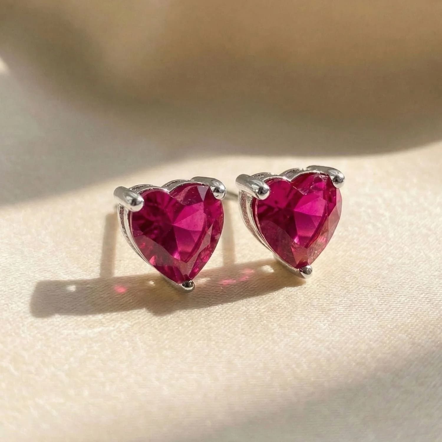 Ruby Heart Sterling Silver Stud Earrings – image 1