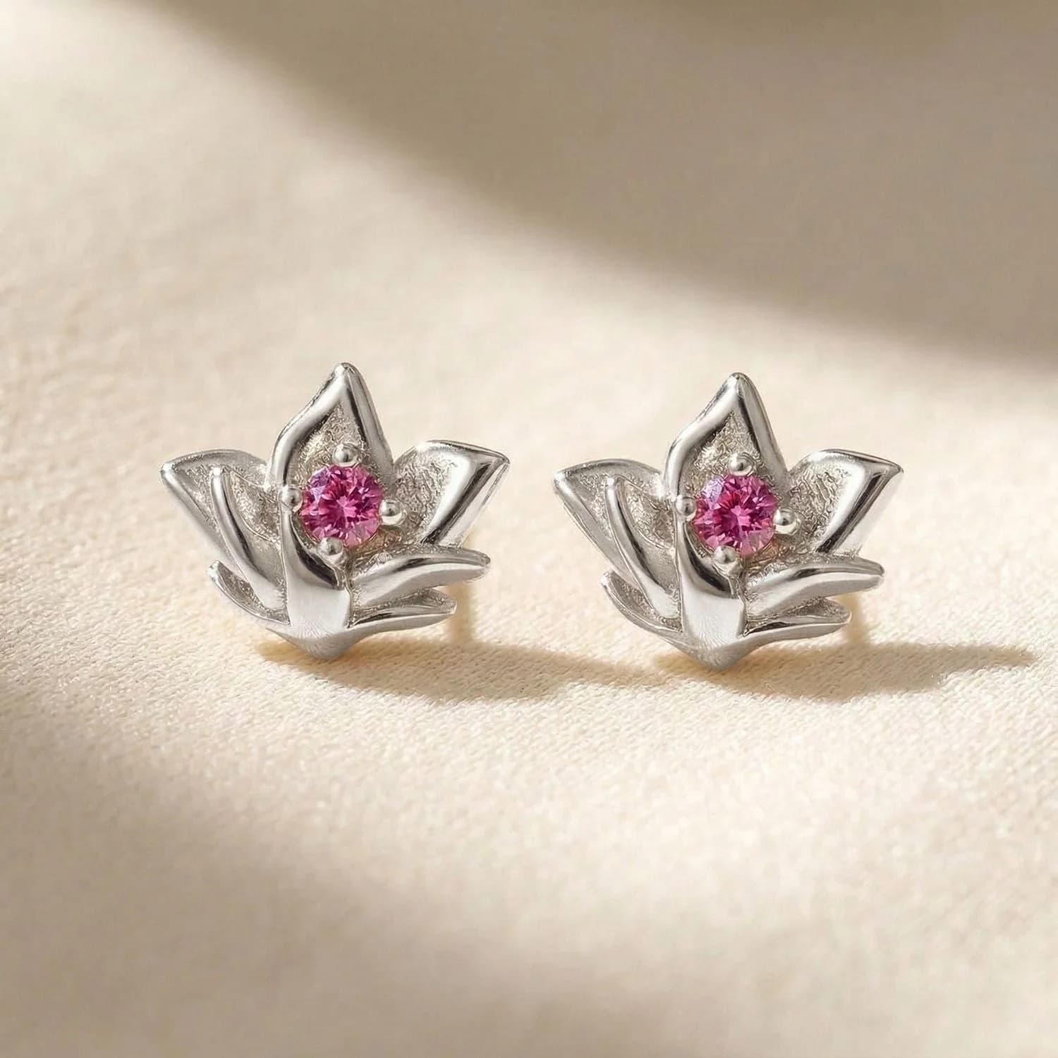 Sterling Silver Ruby July Birthstone Larkspur Birthflower Stud Earrings